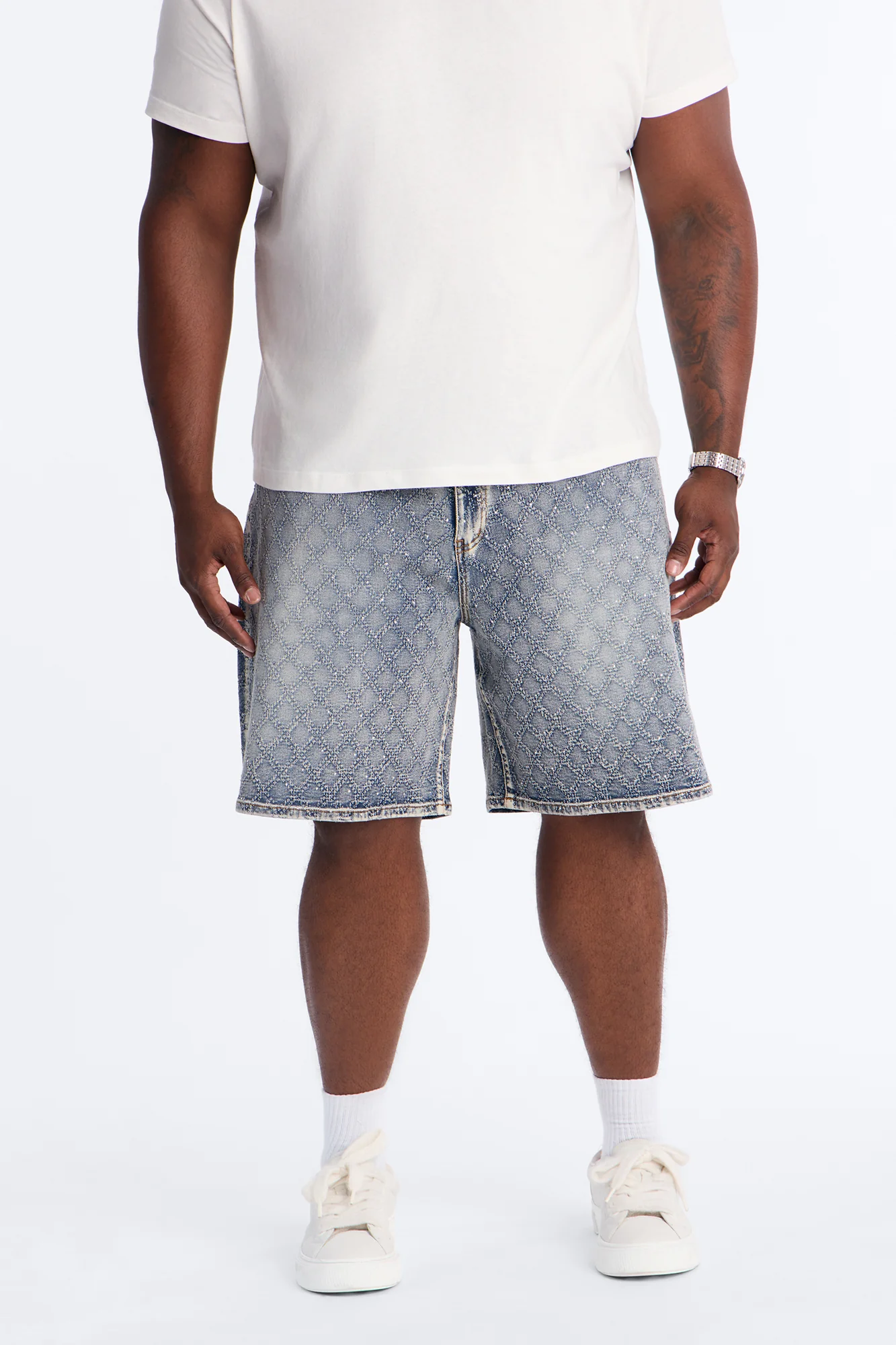 I Be Jeweled Relaxed Denim Short - Light Blue Wash - Image 5