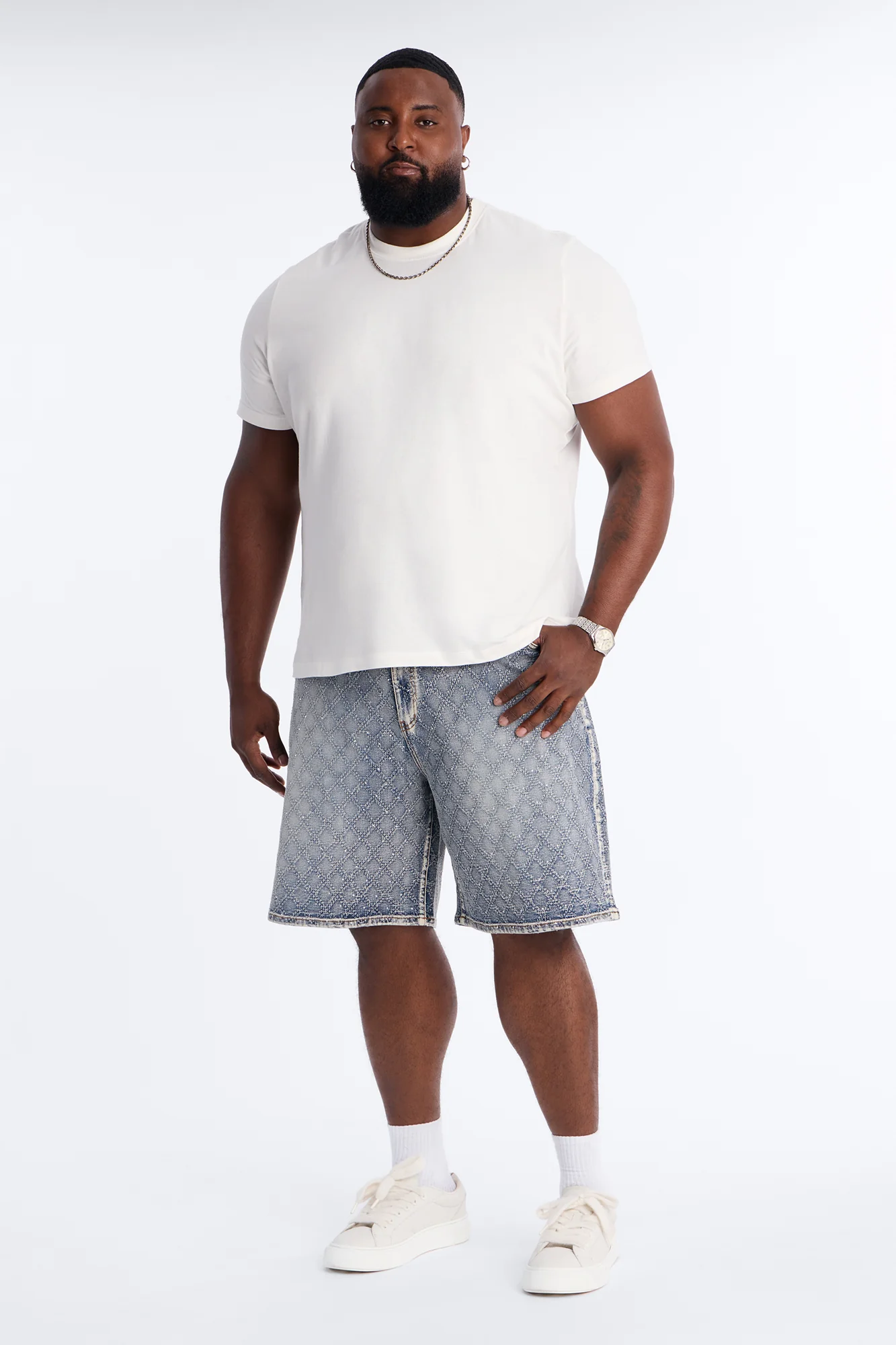 I Be Jeweled Relaxed Denim Short - Light Blue Wash - Image 6