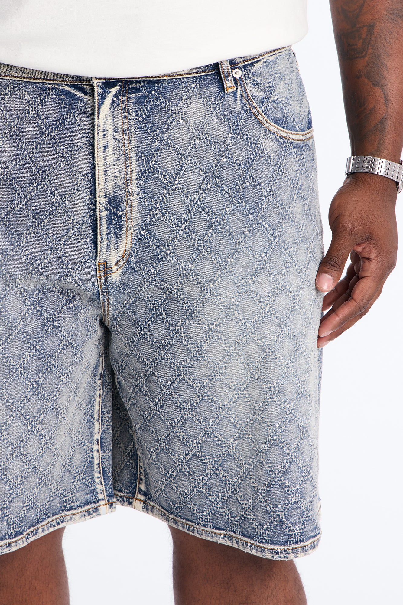 I Be Jeweled Relaxed Denim Short - Light Blue Wash - Image 7