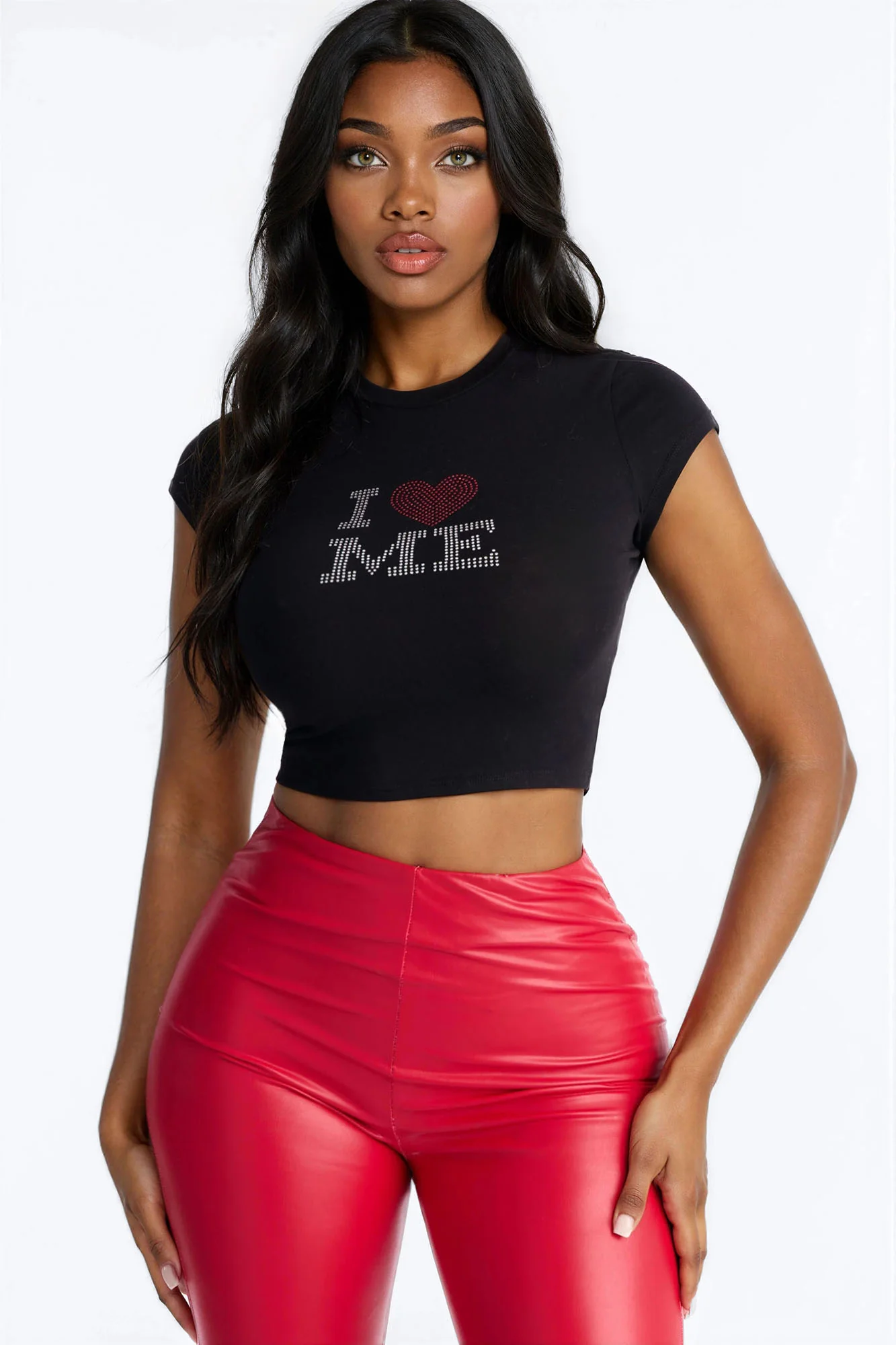I Love Me Rhinestone Baby Tee - Black