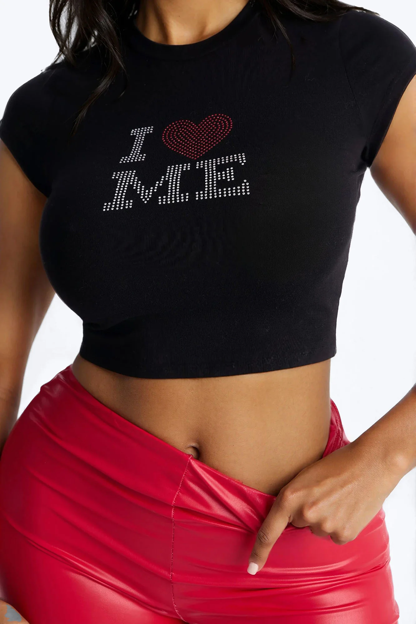 I Love Me Rhinestone Baby Tee - Black - Image 3