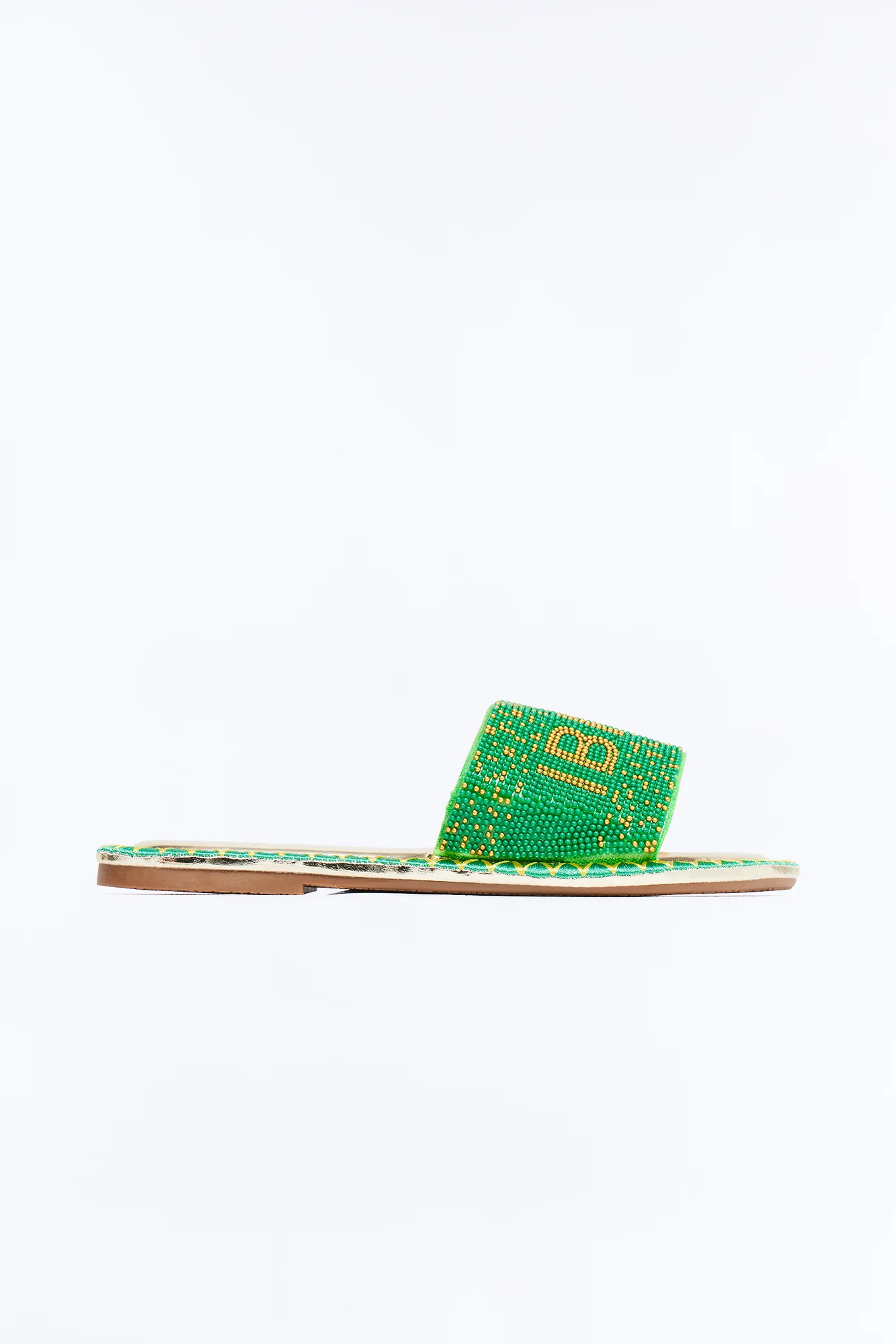 Ibiza Beaded Slip On Sandals - Green