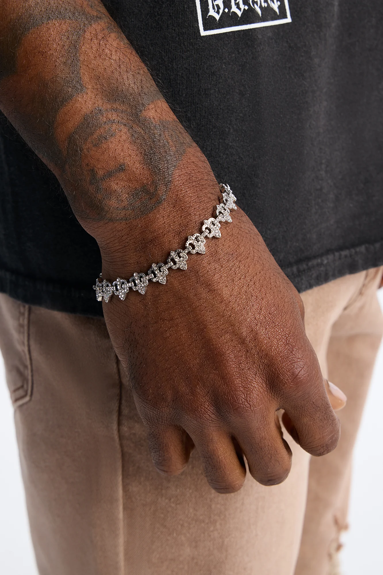Iced Fleur De Leis Bracelet - Silver - Image 2