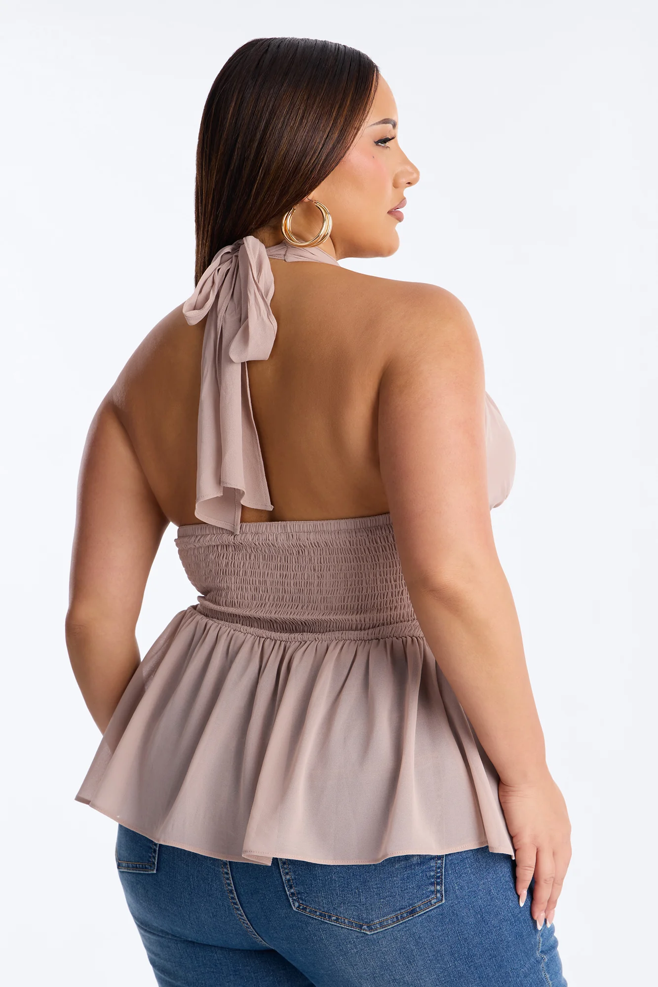 Iced Lattes Ruffle Chiffon Halter Top - Mauve - Image 8