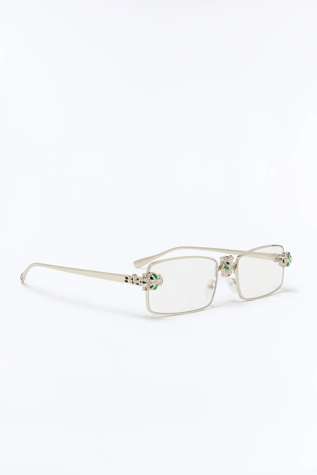 Iced Panther Rectangle Metal Sunglasses - Silver - Image 3