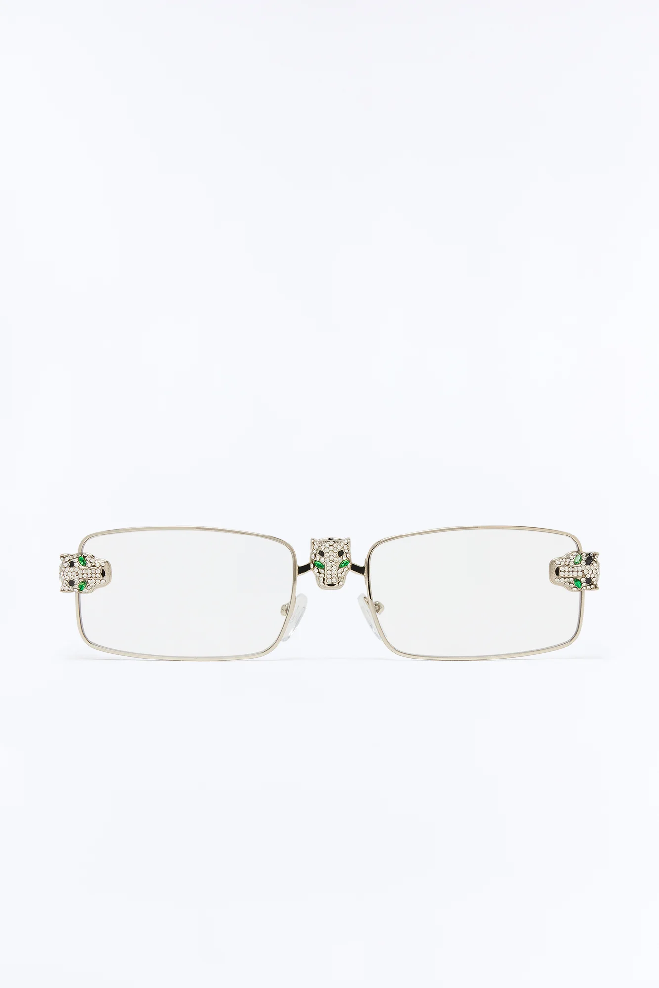 Iced Panther Rectangle Metal Sunglasses - Silver - Image 4