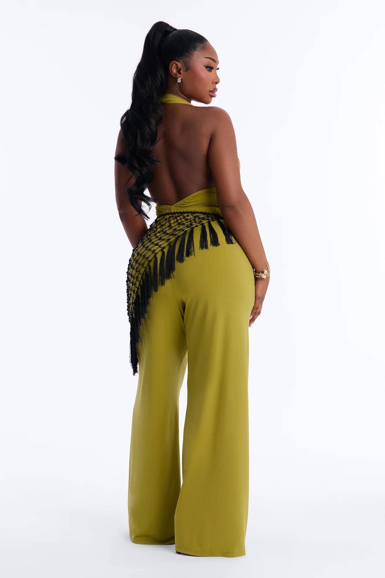 Ilaria Jumpsuit And Beaded Waist Scarf - Chartreuse - Image 8