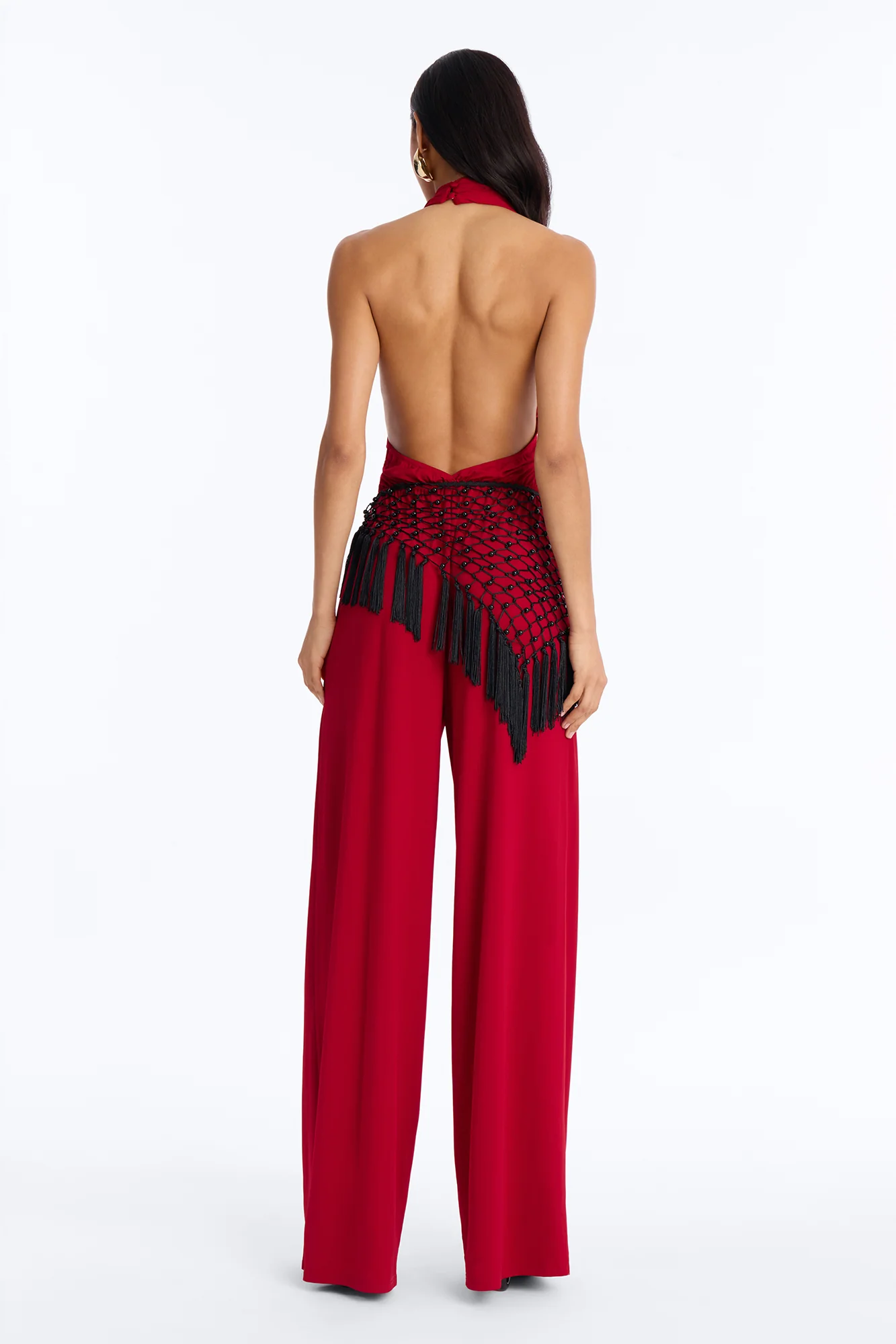 Ilaria Jumpsuit And Beaded Waist Scarf - Red - Image 5