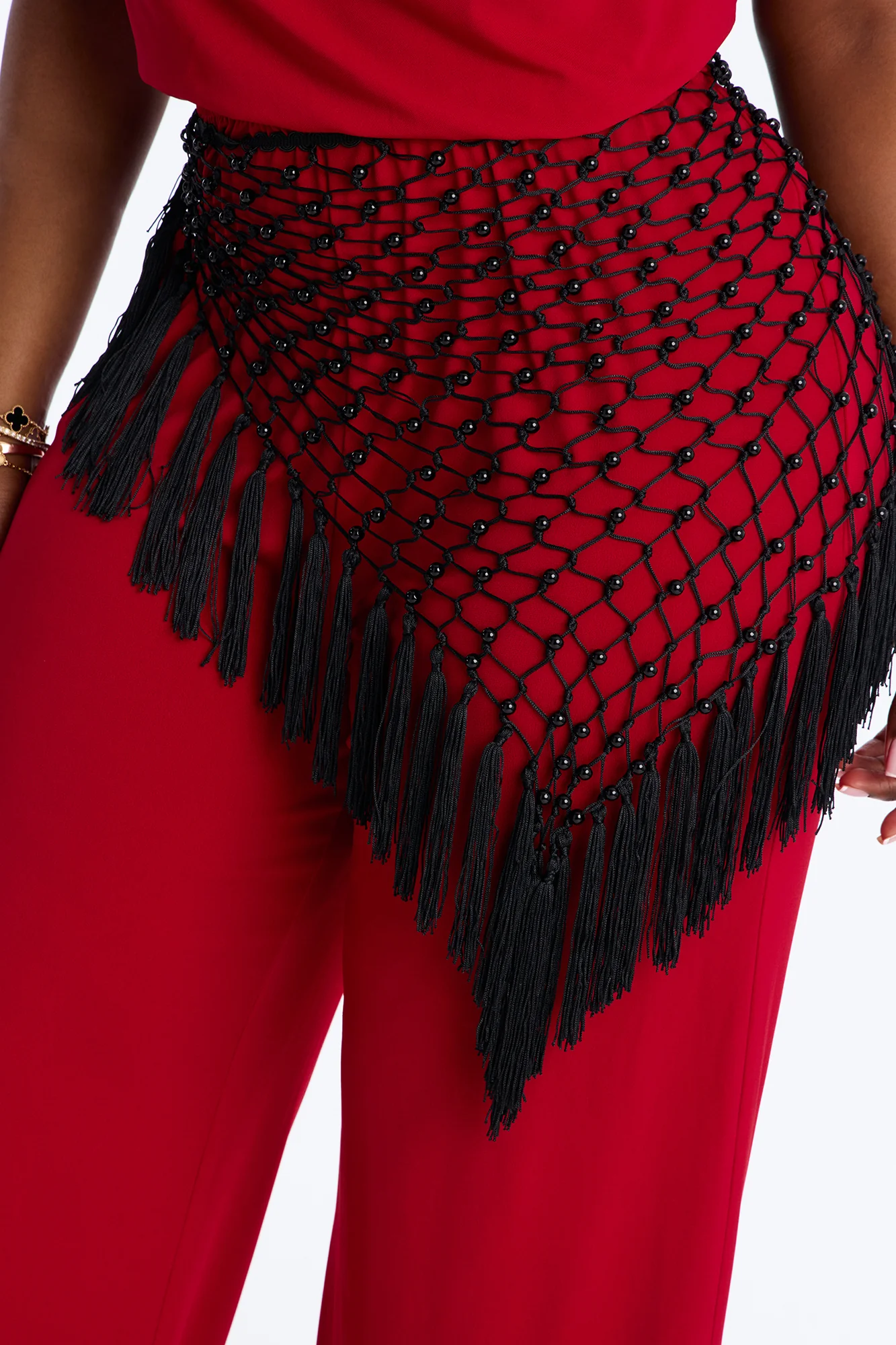 Ilaria Jumpsuit And Beaded Waist Scarf - Red - Image 7