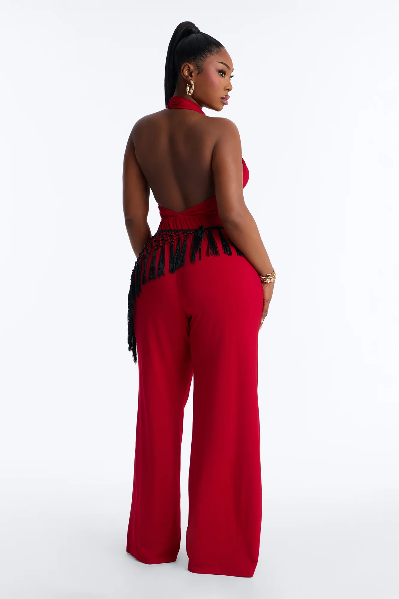 Ilaria Jumpsuit And Beaded Waist Scarf - Red - Image 8