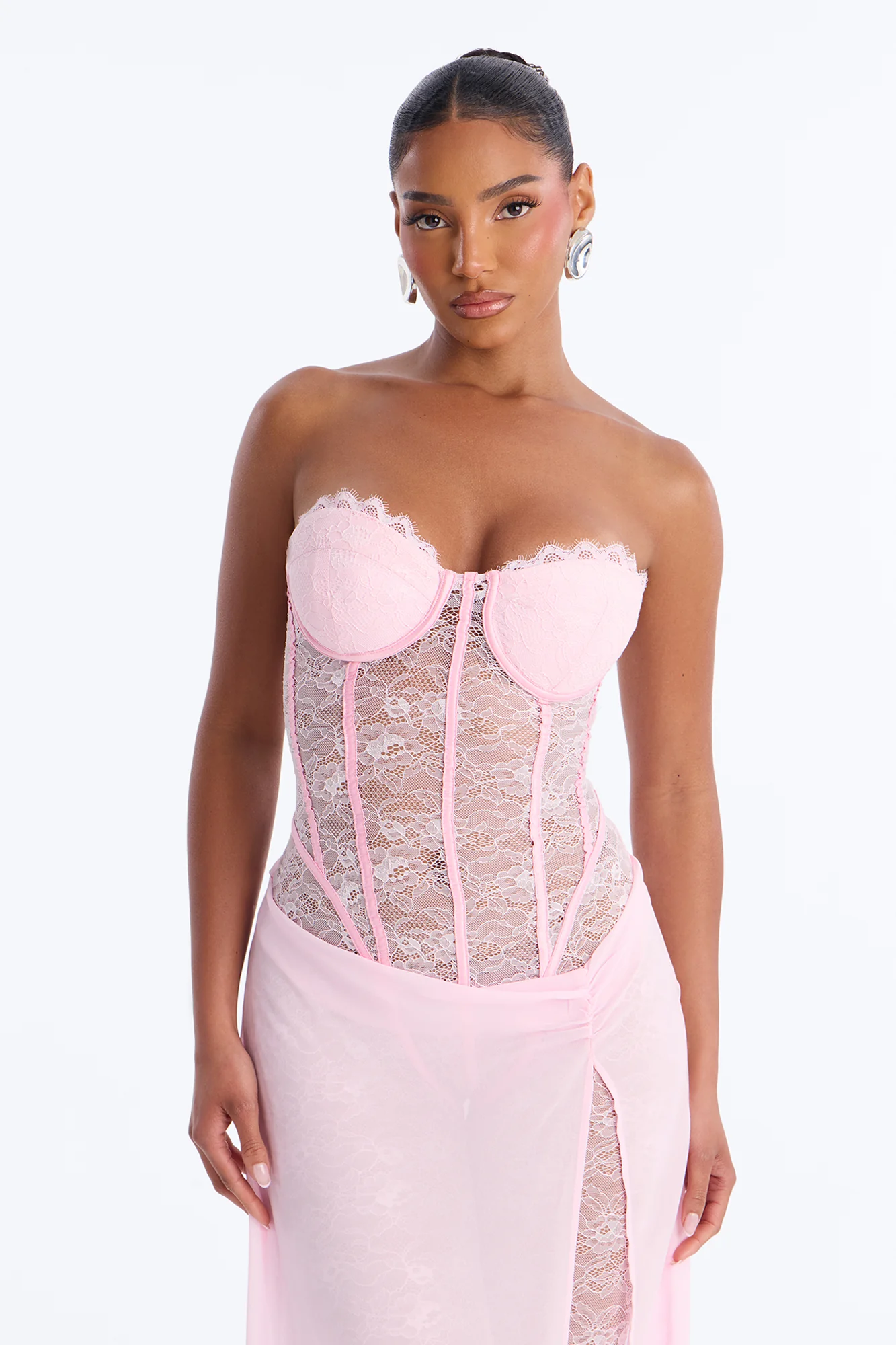 Illiana Lace Draped Catsuit - Light Pink - Image 2