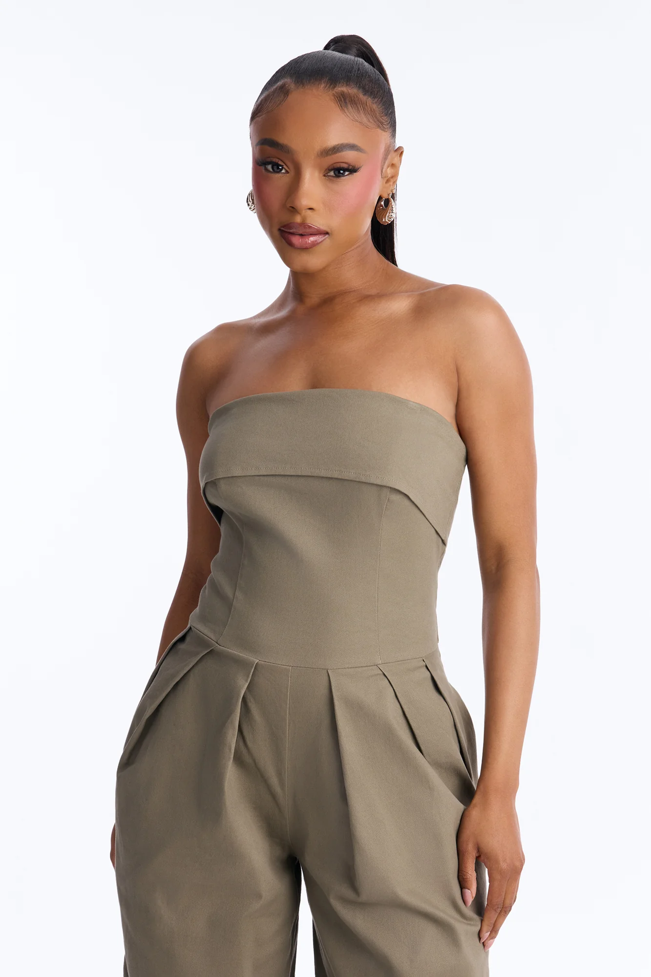 Iman Twil Wide Leg Jumpsuit - Olive - Image 2