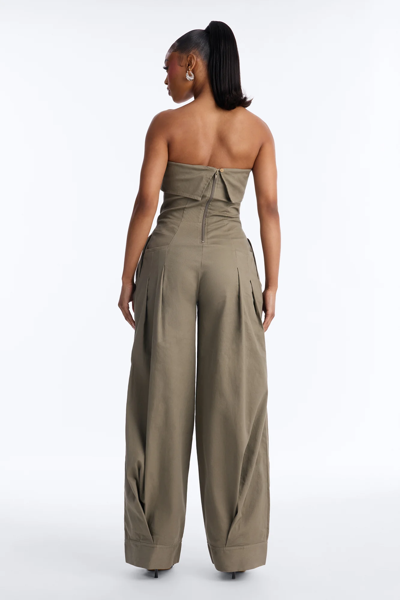Iman Twil Wide Leg Jumpsuit - Olive - Image 4