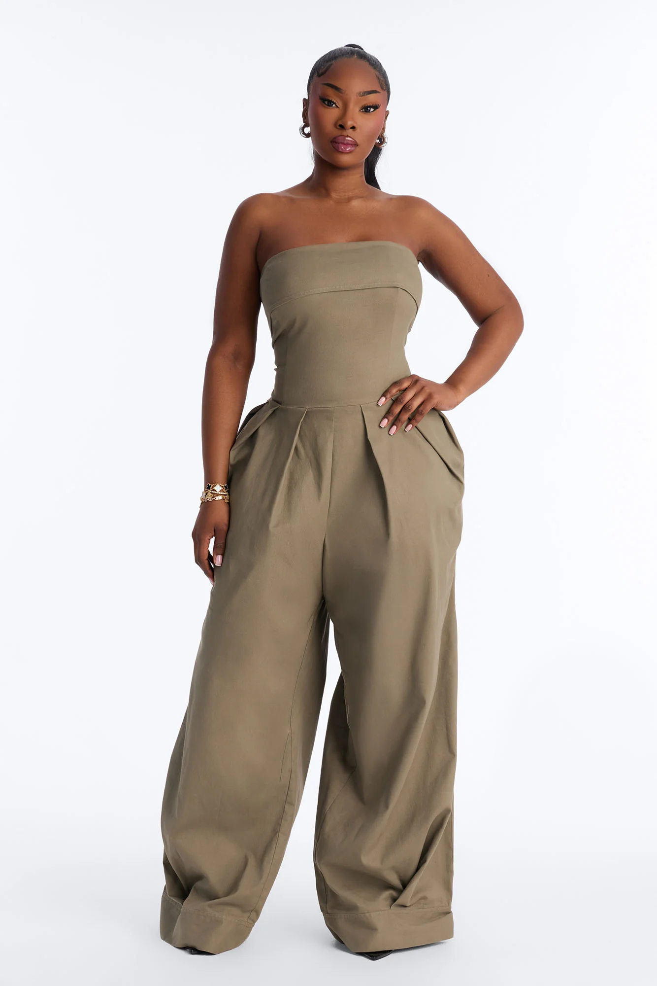 Iman Twil Wide Leg Jumpsuit - Olive - Image 5