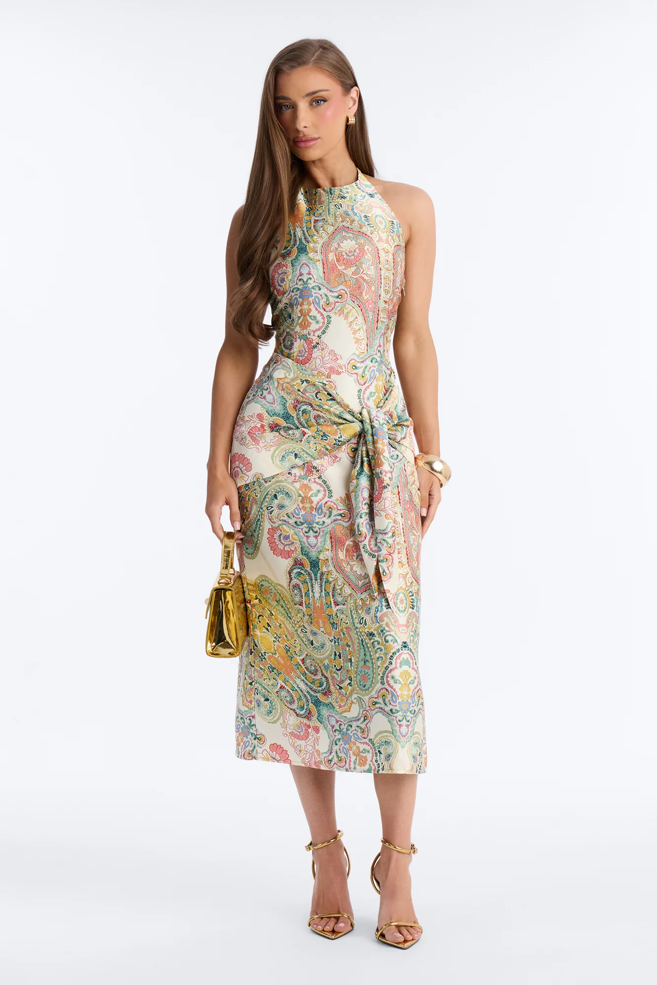 Imani Satin Midi Dress - Green/combo