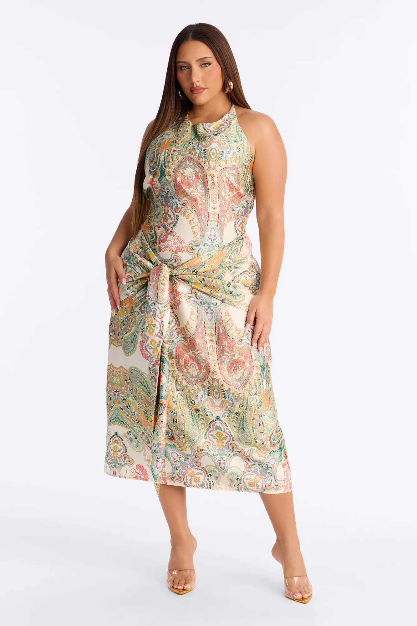 Imani Satin Midi Dress - Green/combo - Image 5