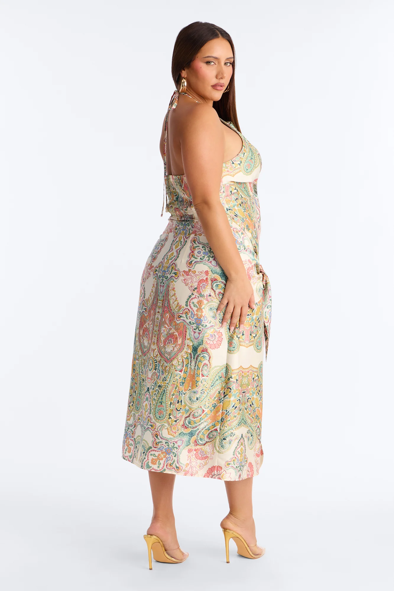 Imani Satin Midi Dress - Green/combo - Image 8