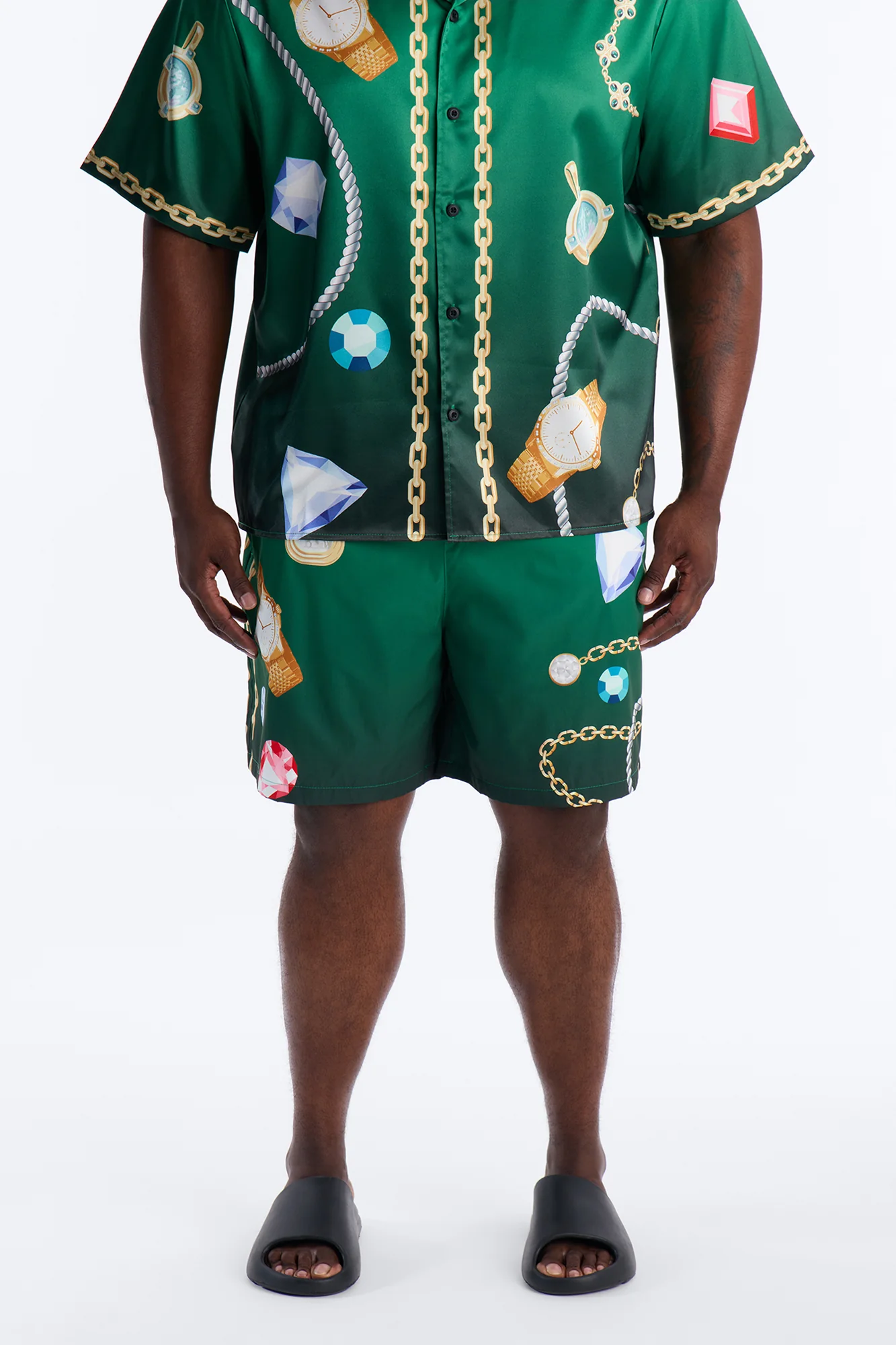 Imperial Luxe Jewel Printed Swim Trunk 7″ - Green/combo