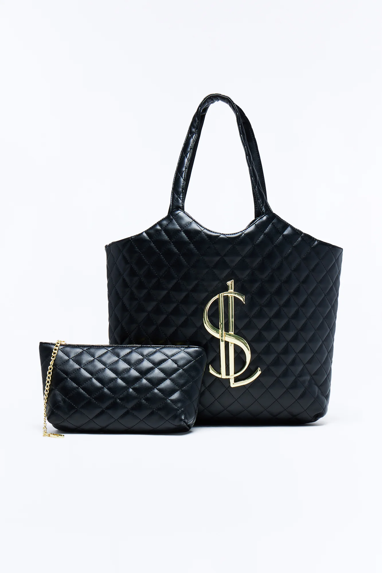In Big Action Faux Leather Tote And Pouch - Black - Image 3