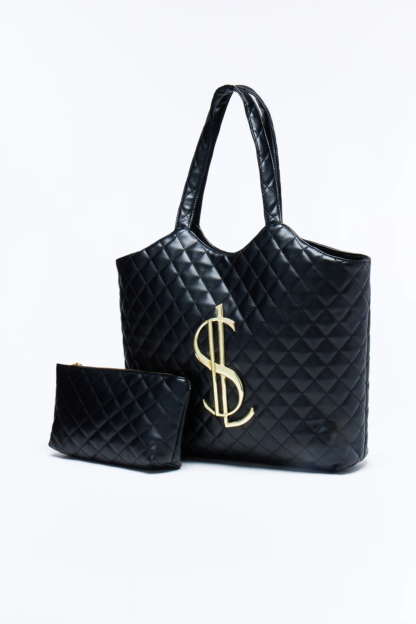 In Big Action Faux Leather Tote And Pouch - Black - Image 4