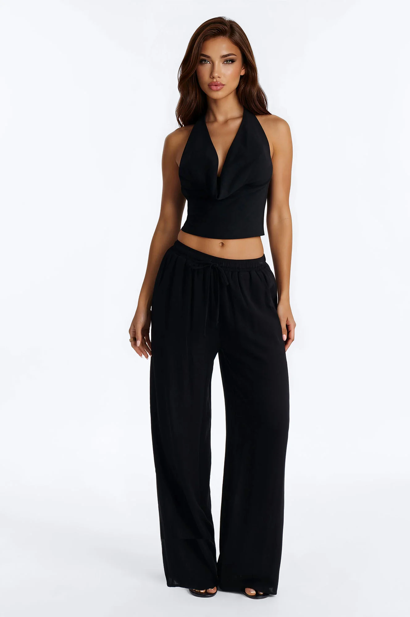 In Cannes For The Summer Wide Leg Gauze Pant - Black