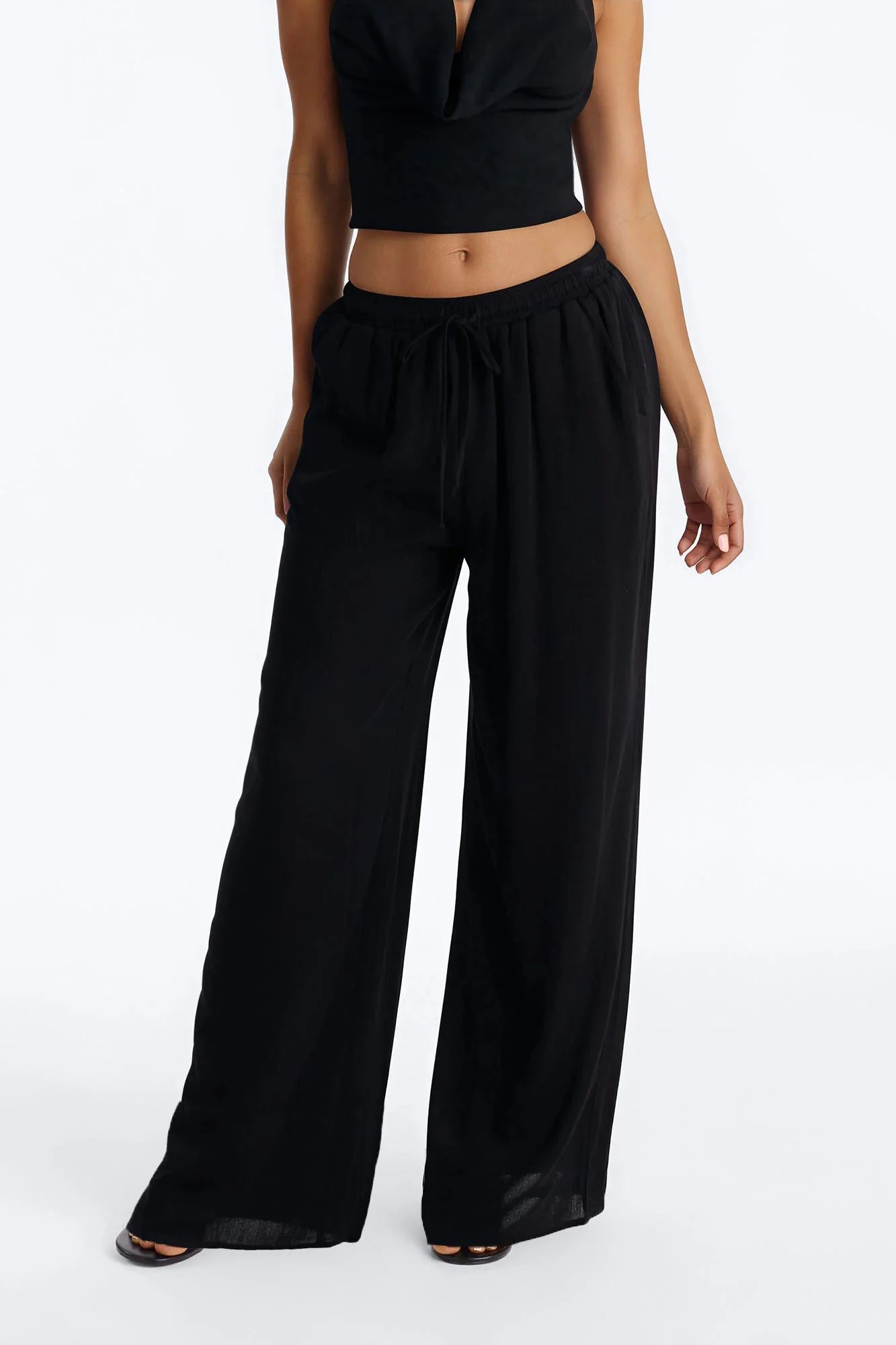 In Cannes For The Summer Wide Leg Gauze Pant - Black - Image 2
