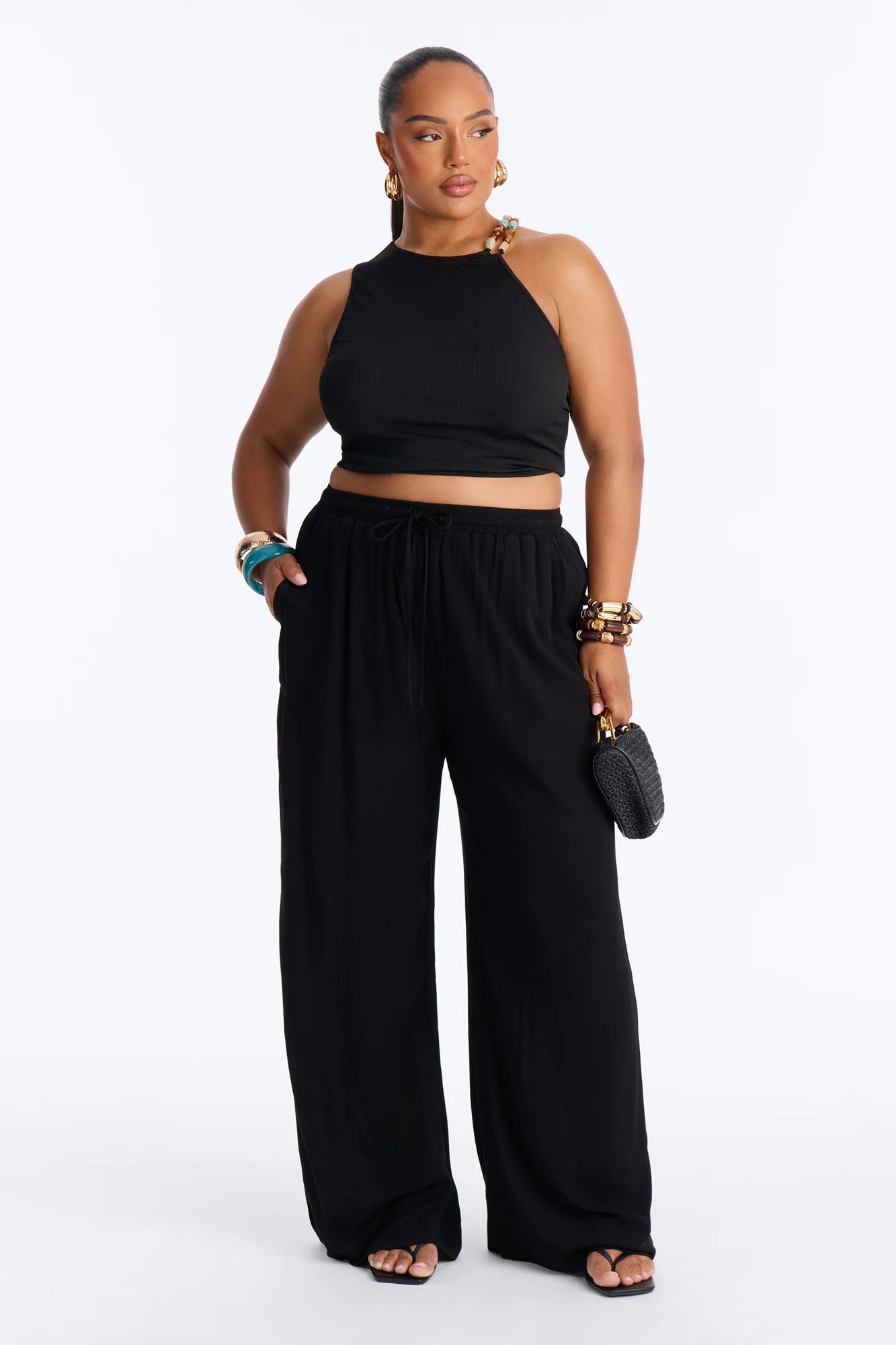 In Cannes For The Summer Wide Leg Gauze Pant - Black - Image 5