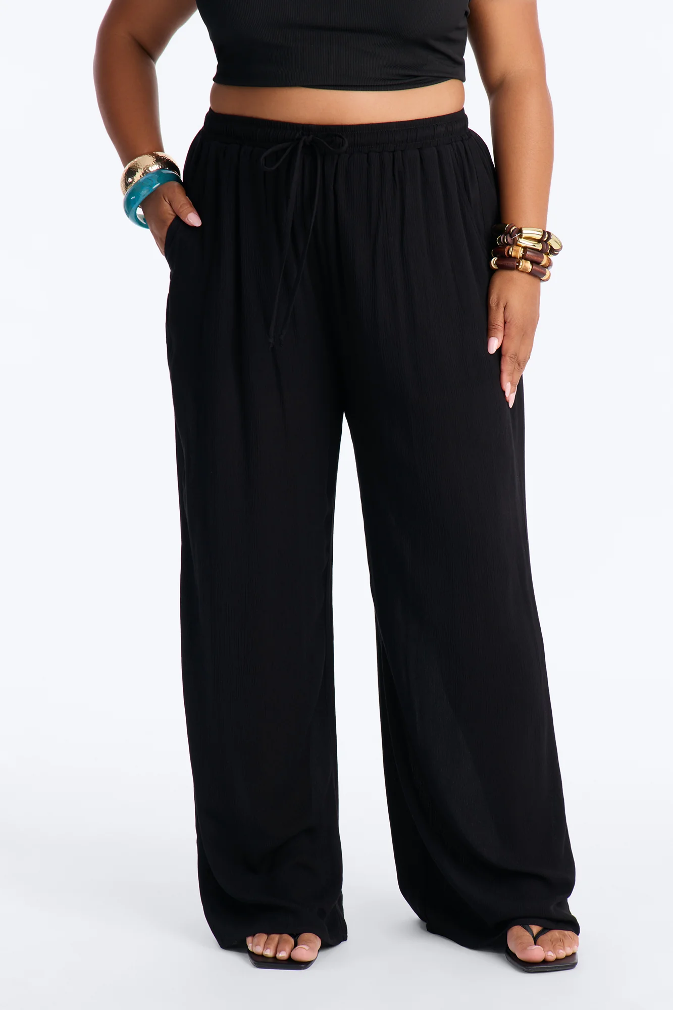 In Cannes For The Summer Wide Leg Gauze Pant - Black - Image 6