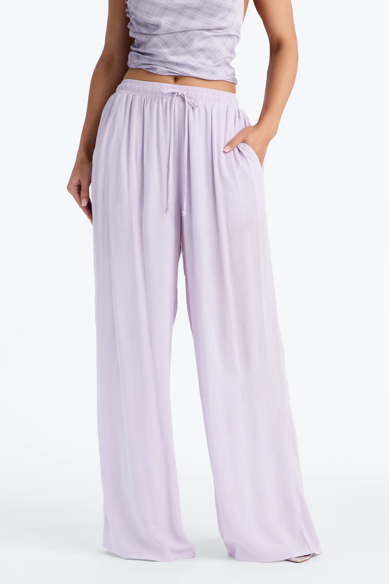 In Cannes For The Summer Wide Leg Gauze Pant - Lavender - Image 2