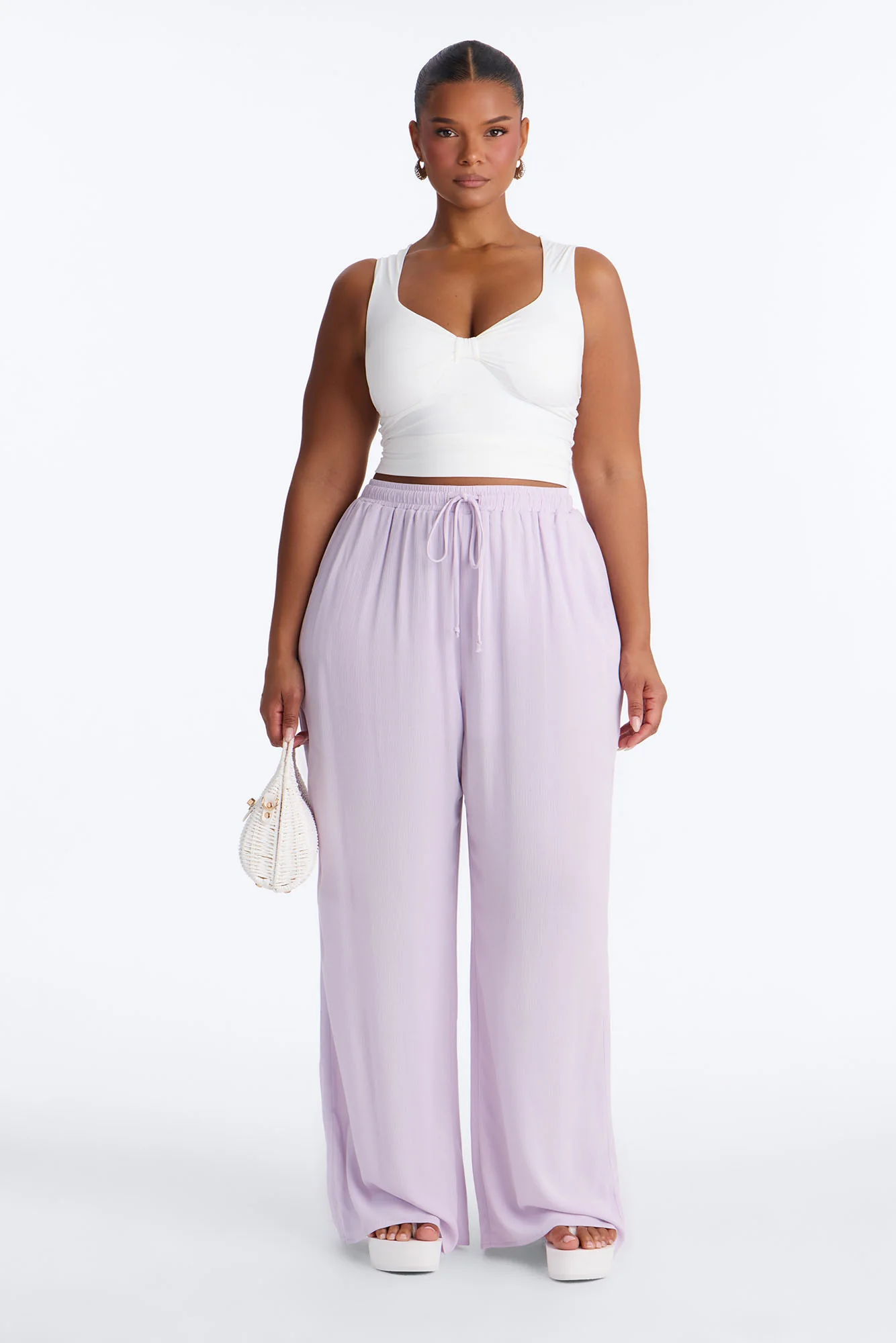 In Cannes For The Summer Wide Leg Gauze Pant - Lavender - Image 5