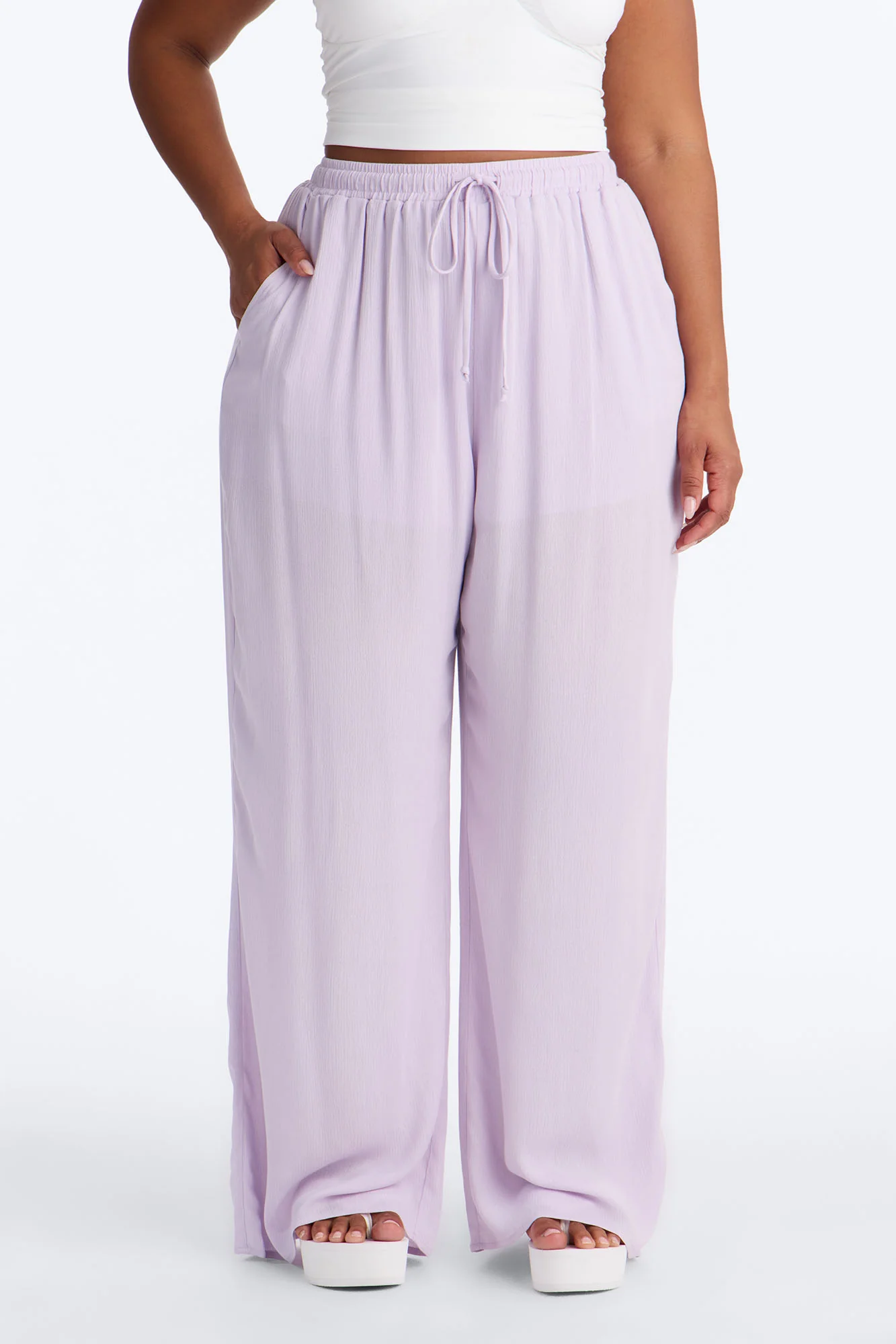 In Cannes For The Summer Wide Leg Gauze Pant - Lavender - Image 6