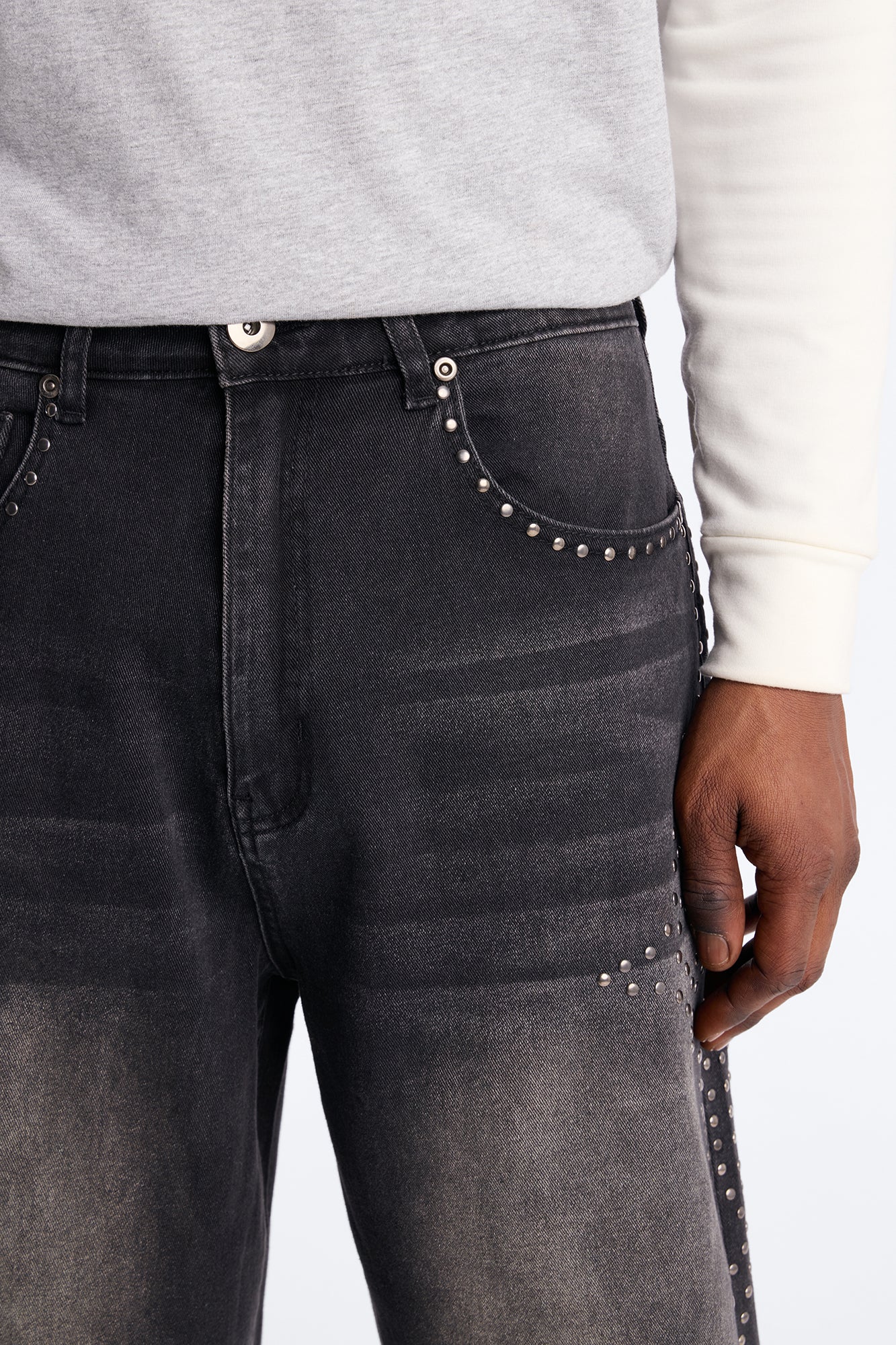 In Denim We Trust Baggy Studded Denim Short - Black Wash - Image 3