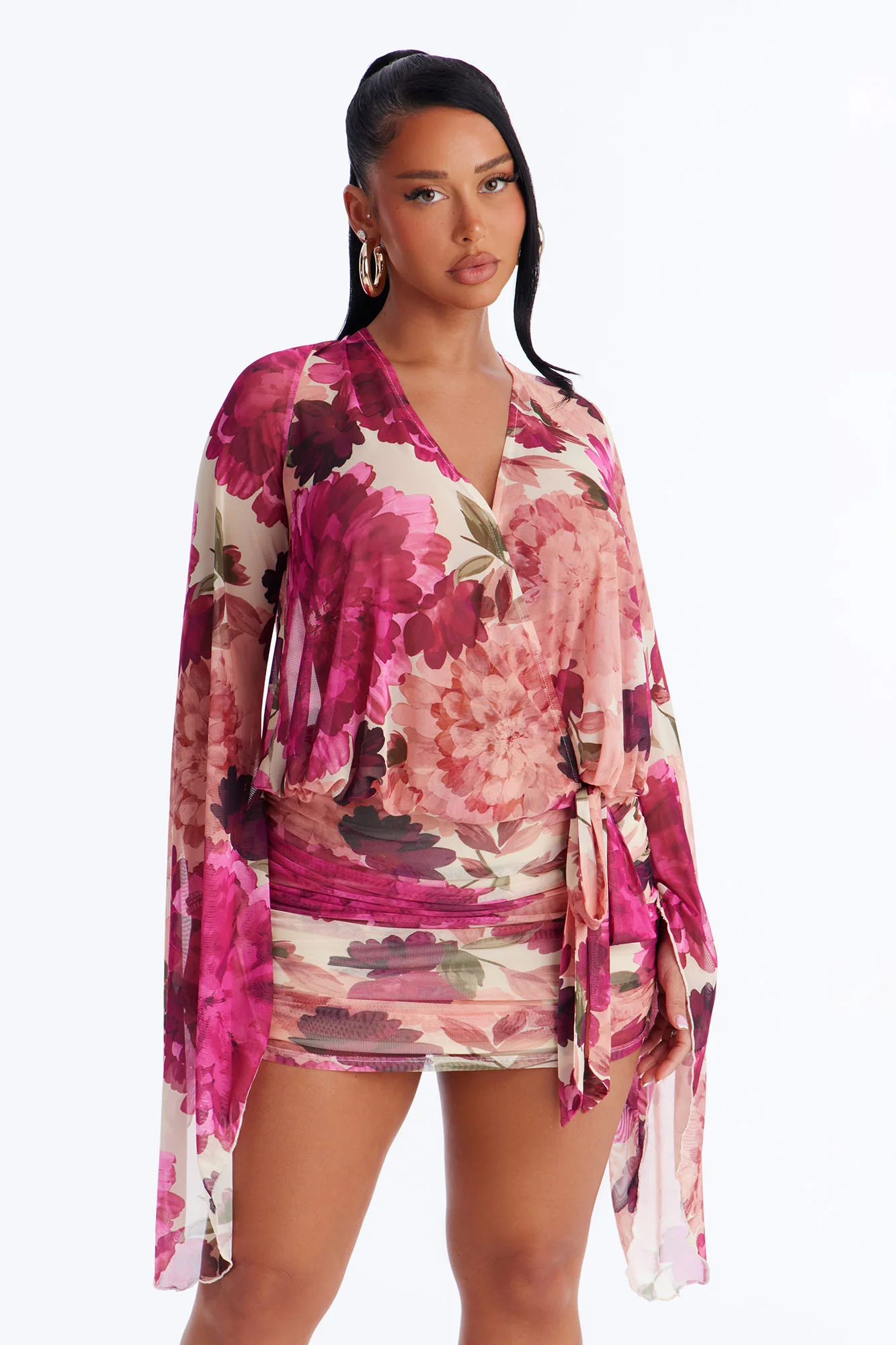 In Full Bloom Mesh Mini Dress - Pink/combo - Image 2
