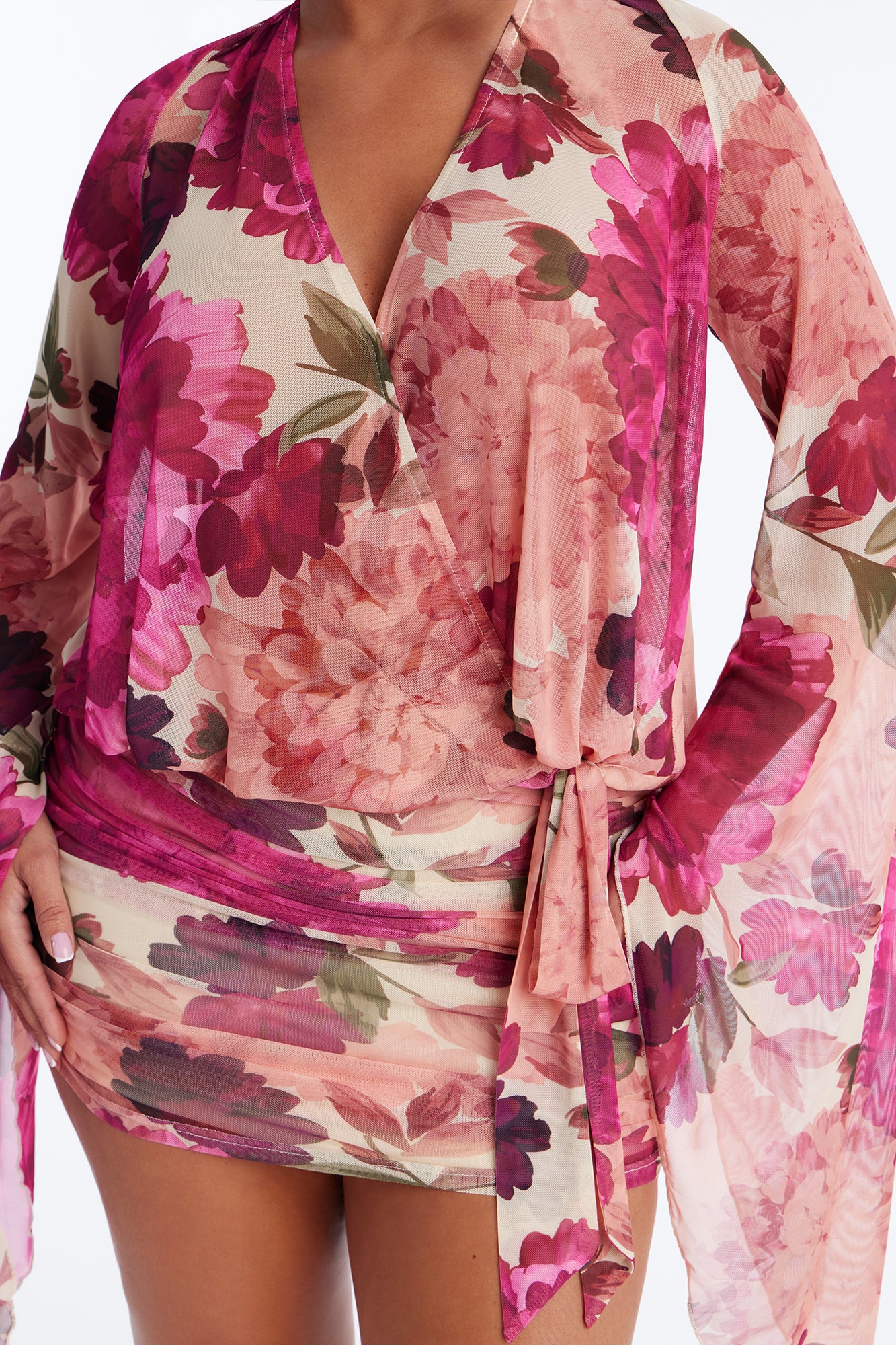 In Full Bloom Mesh Mini Dress - Pink/combo - Image 3