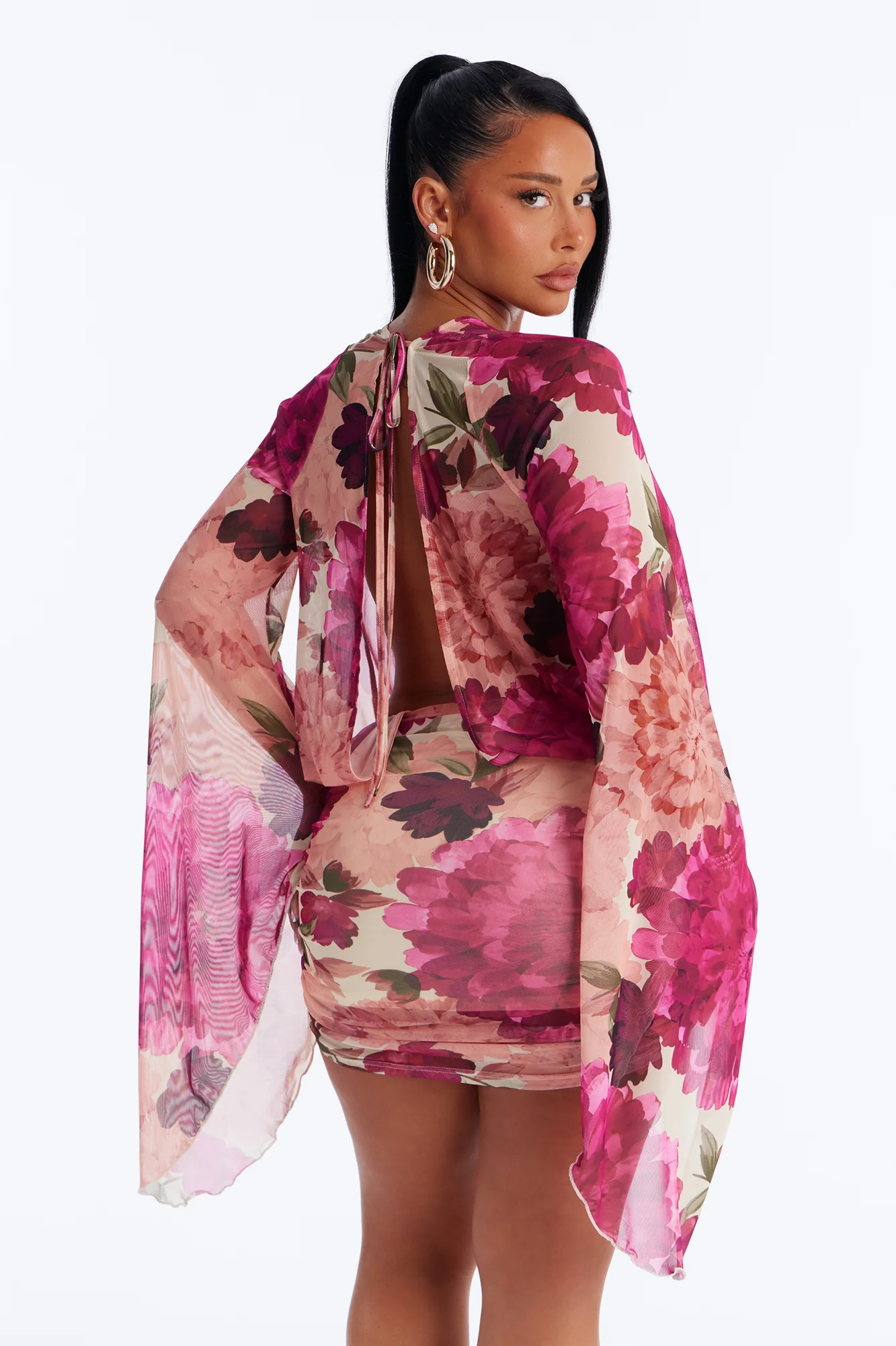 In Full Bloom Mesh Mini Dress - Pink/combo - Image 4