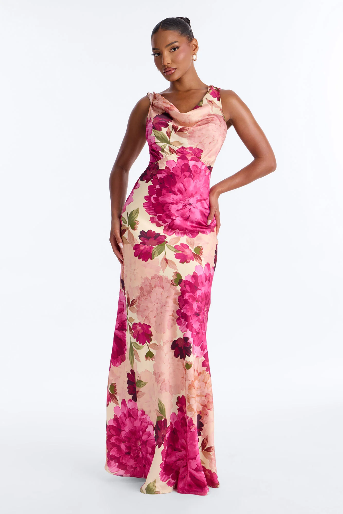 In Full Bloom Satin Maxi Dress - Pink/combo