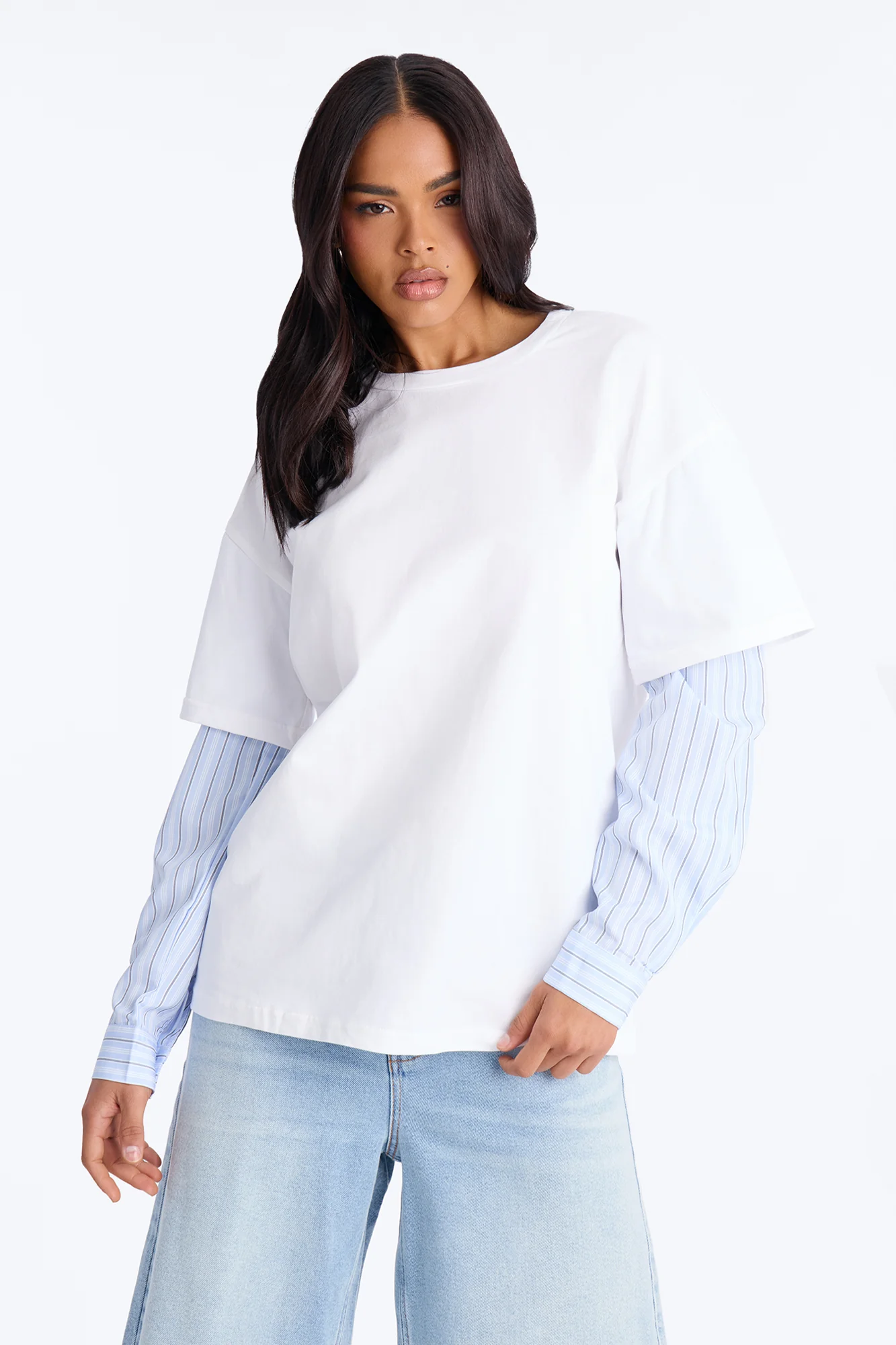 In His Tee Layered Long Sleeve T-Shirt - White/combo