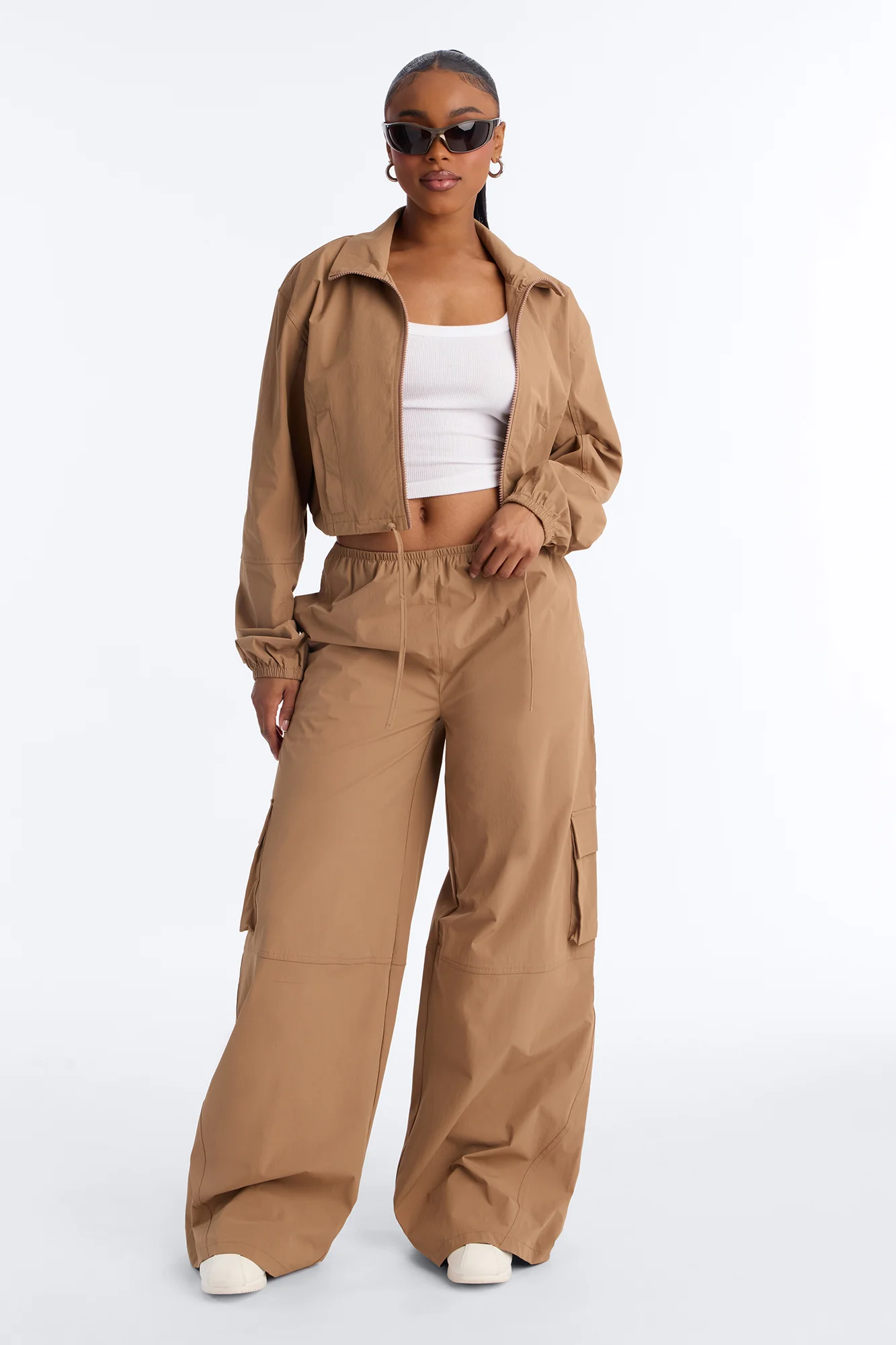 In Motion Cropped Windbreaker Lounge Jacket - Mocha - Image 2