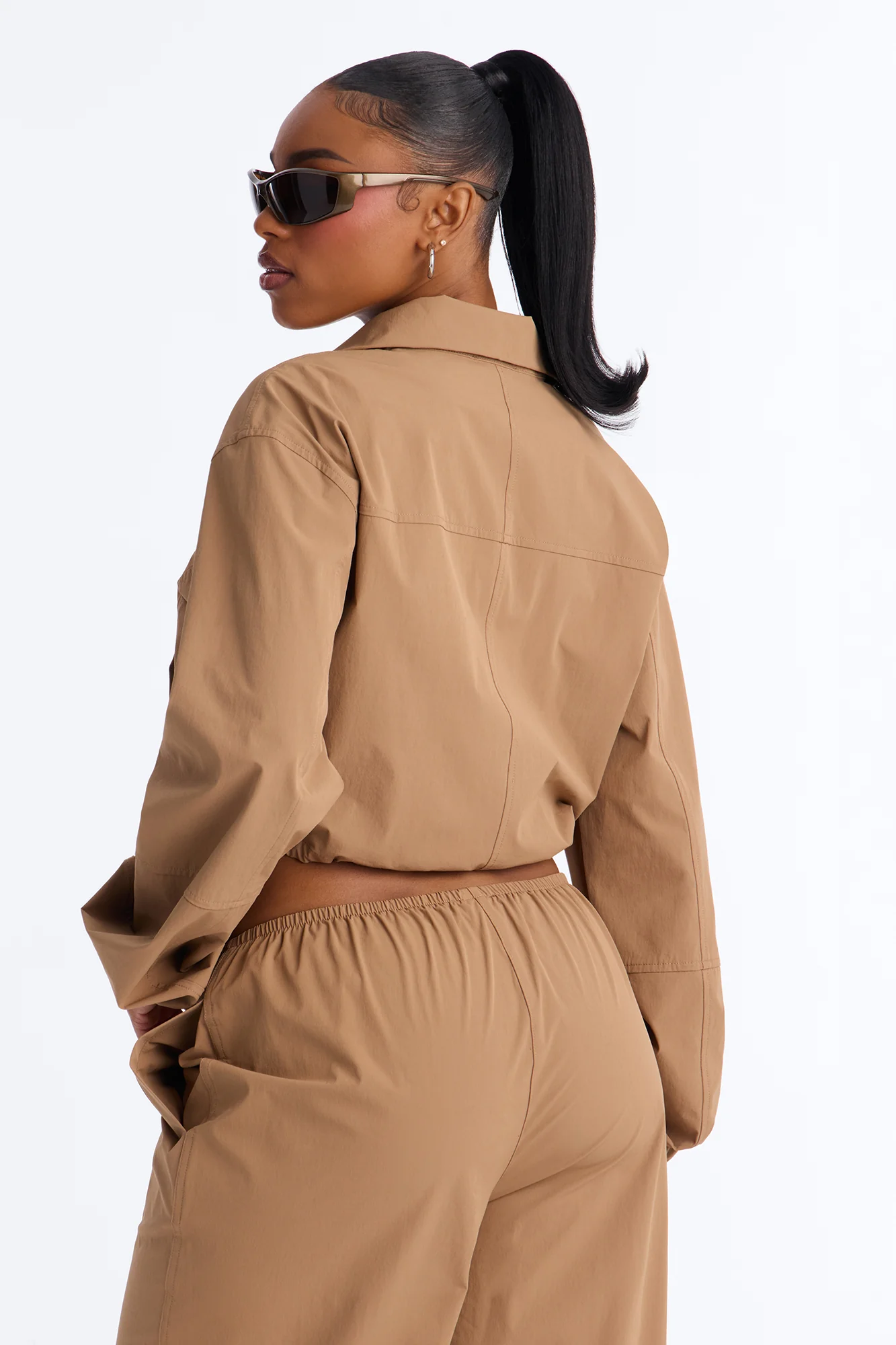 In Motion Cropped Windbreaker Lounge Jacket - Mocha - Image 4