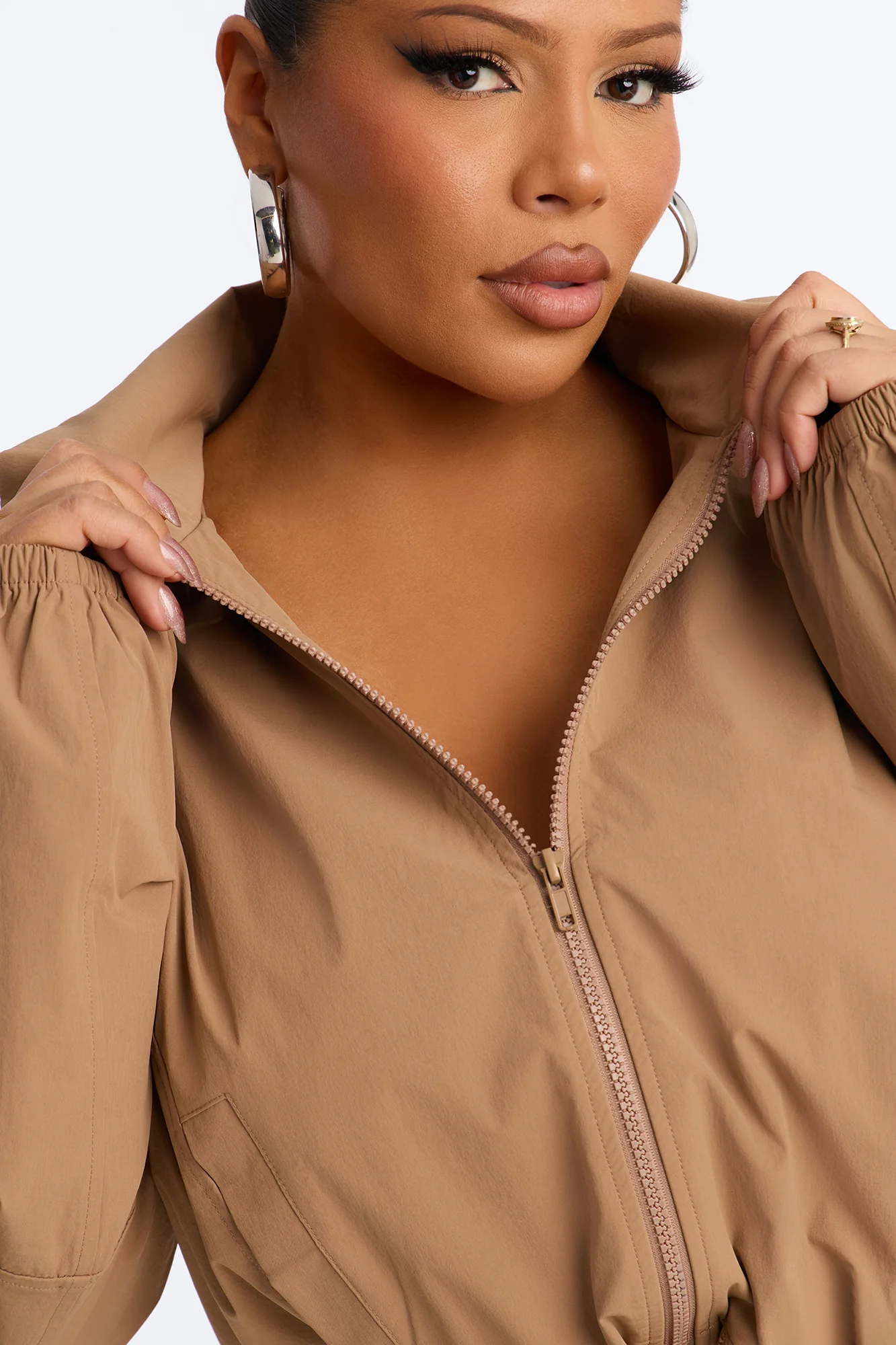 In Motion Cropped Windbreaker Lounge Jacket - Mocha - Image 7