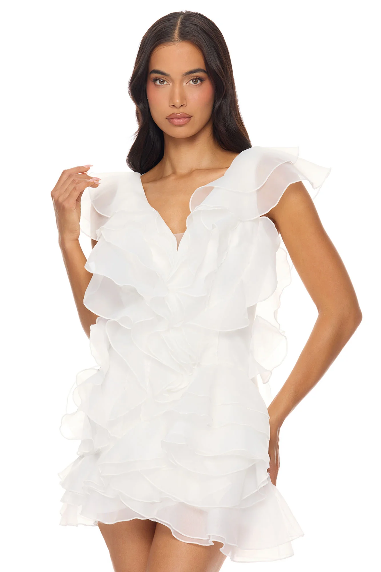 In The Clouds Sleeveless Ruffle Mini Dress - White