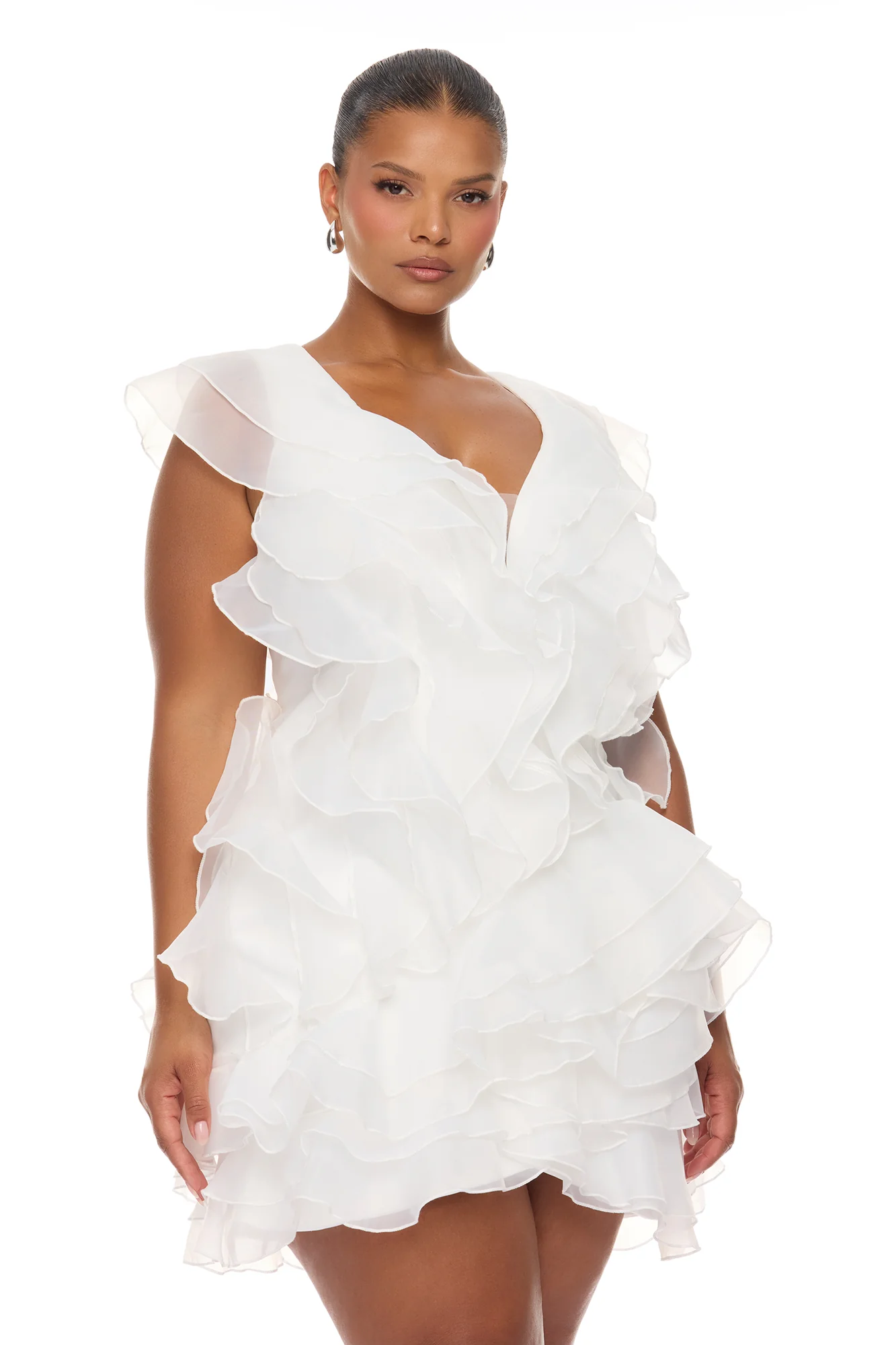In The Clouds Sleeveless Ruffle Mini Dress - White - Image 6
