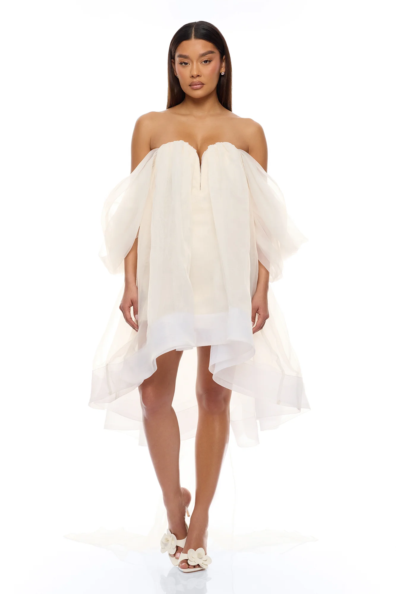 In The Clouds Taffeta Mini Dress - Cream