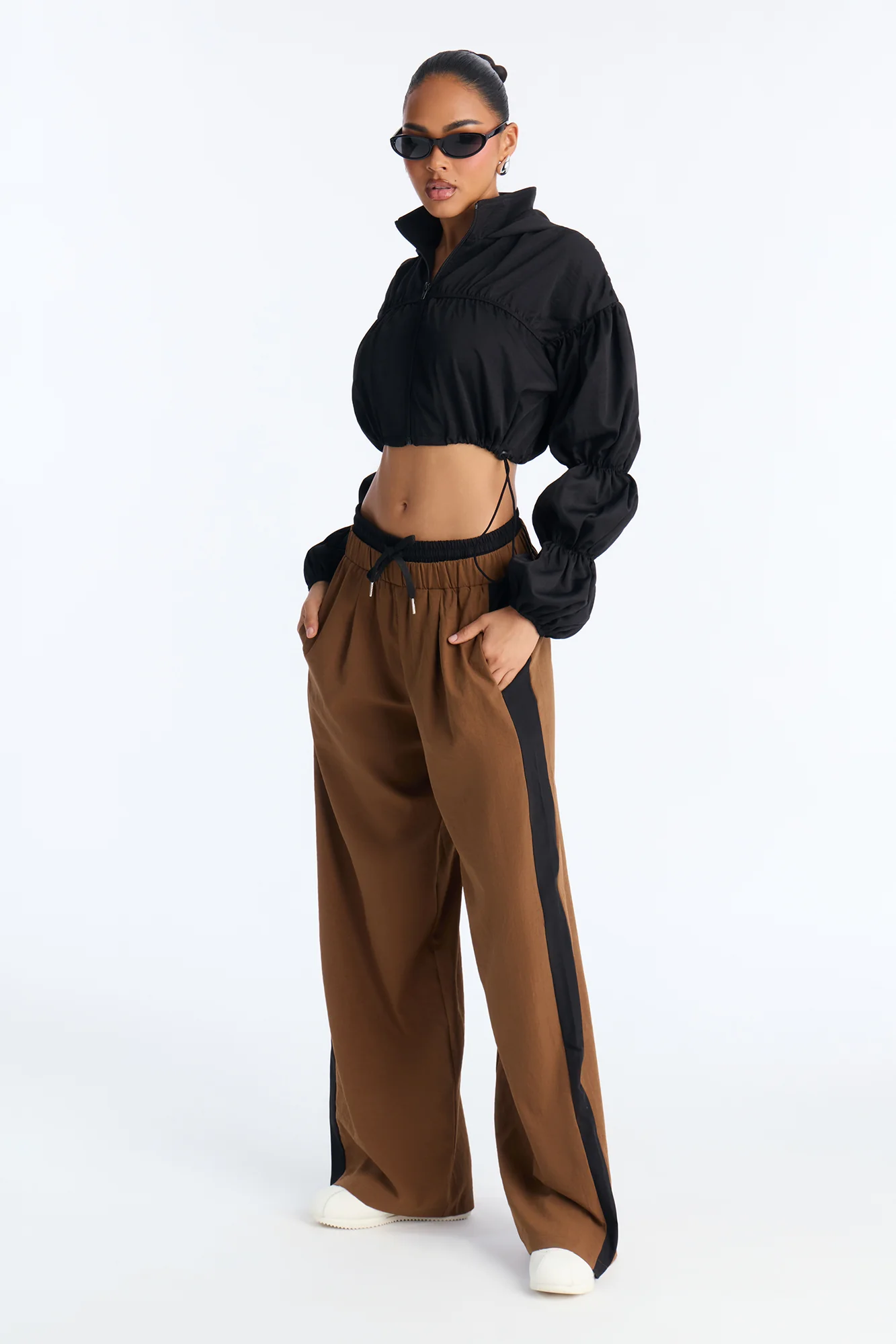In The Mix Double Waistband Pant Set - Brown/combo