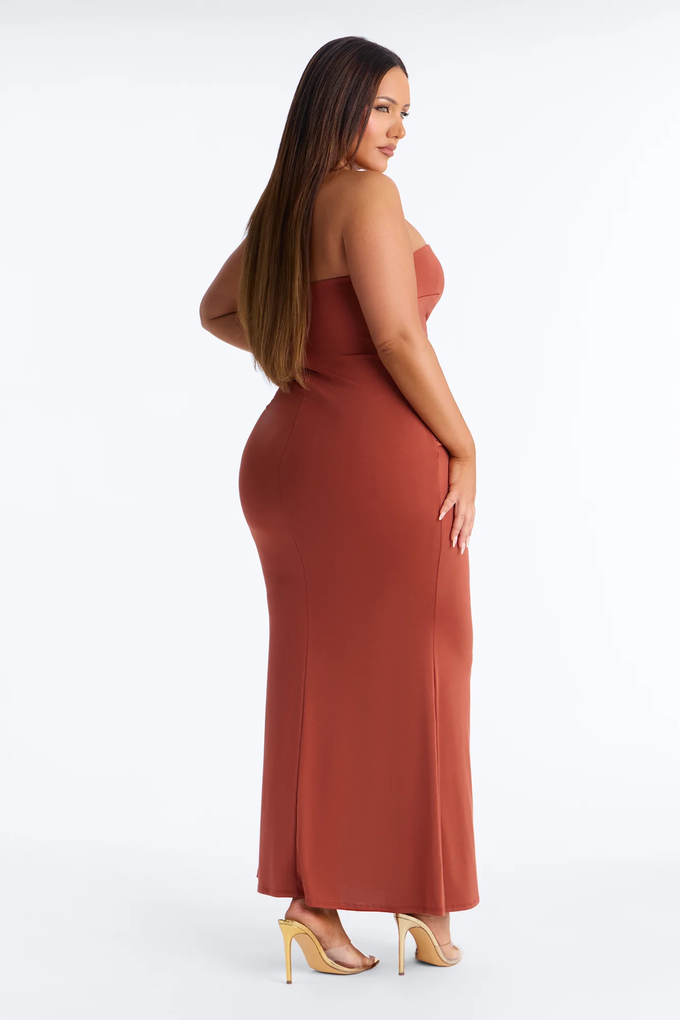 In The Moment Strapless Maxi Dress - Rust - Image 7