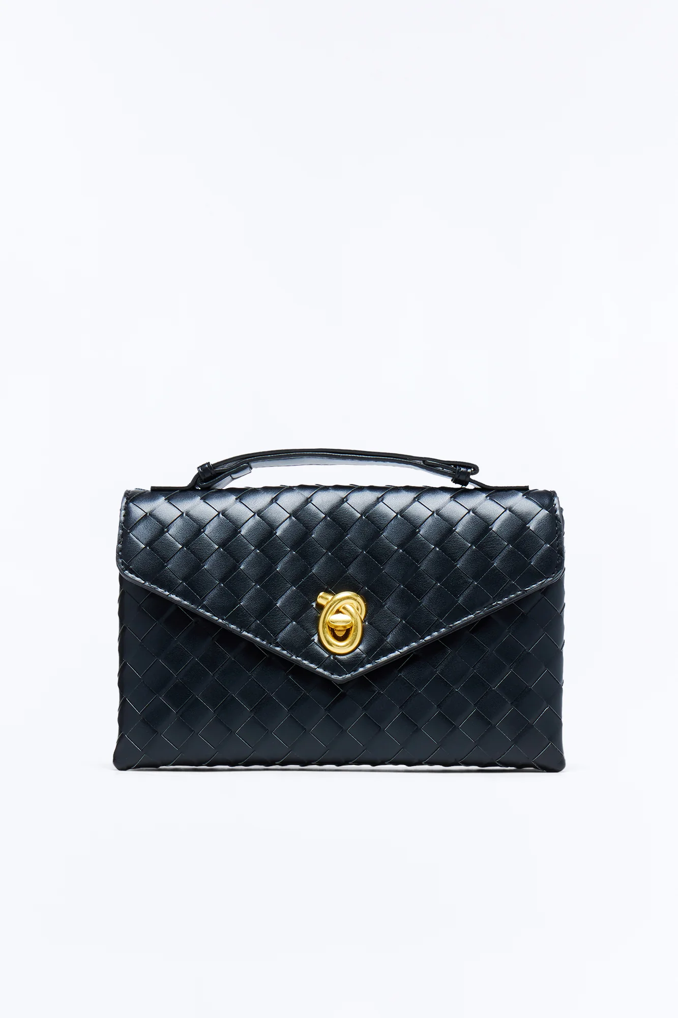 In The Statement Woven Faux Leather Clutch - Black - Image 3