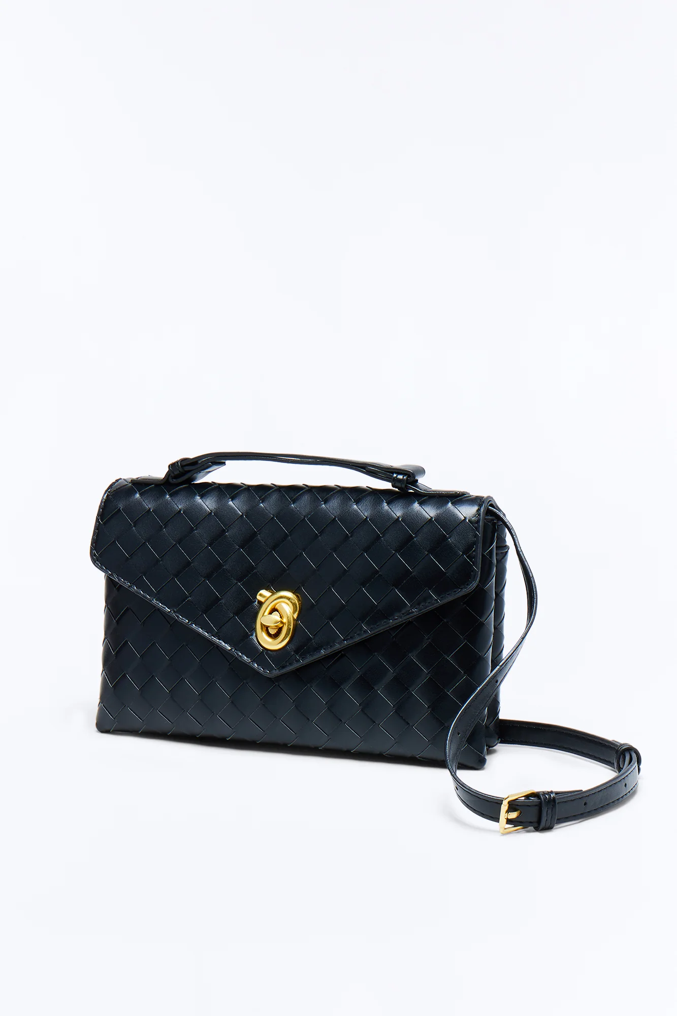 In The Statement Woven Faux Leather Clutch - Black - Image 4