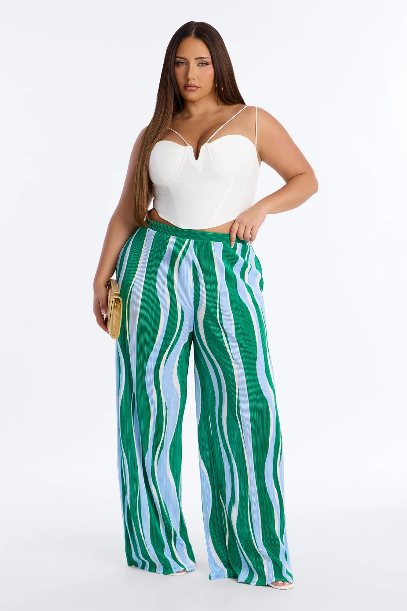 In The Tropics Abstract Plisse Wide Leg Pant 33″ - Green/combo - Image 4