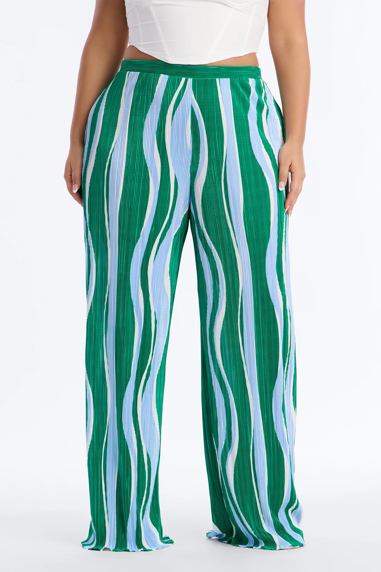 In The Tropics Abstract Plisse Wide Leg Pant 33″ - Green/combo - Image 5