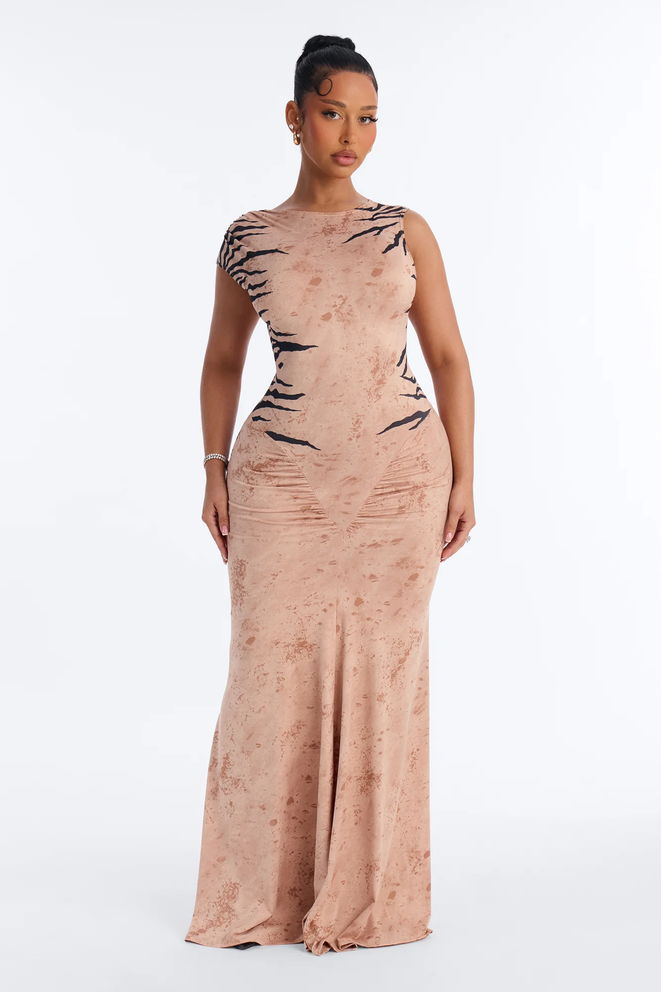 In The Wild Animal Backless Maxi Dress - Taupe/combo